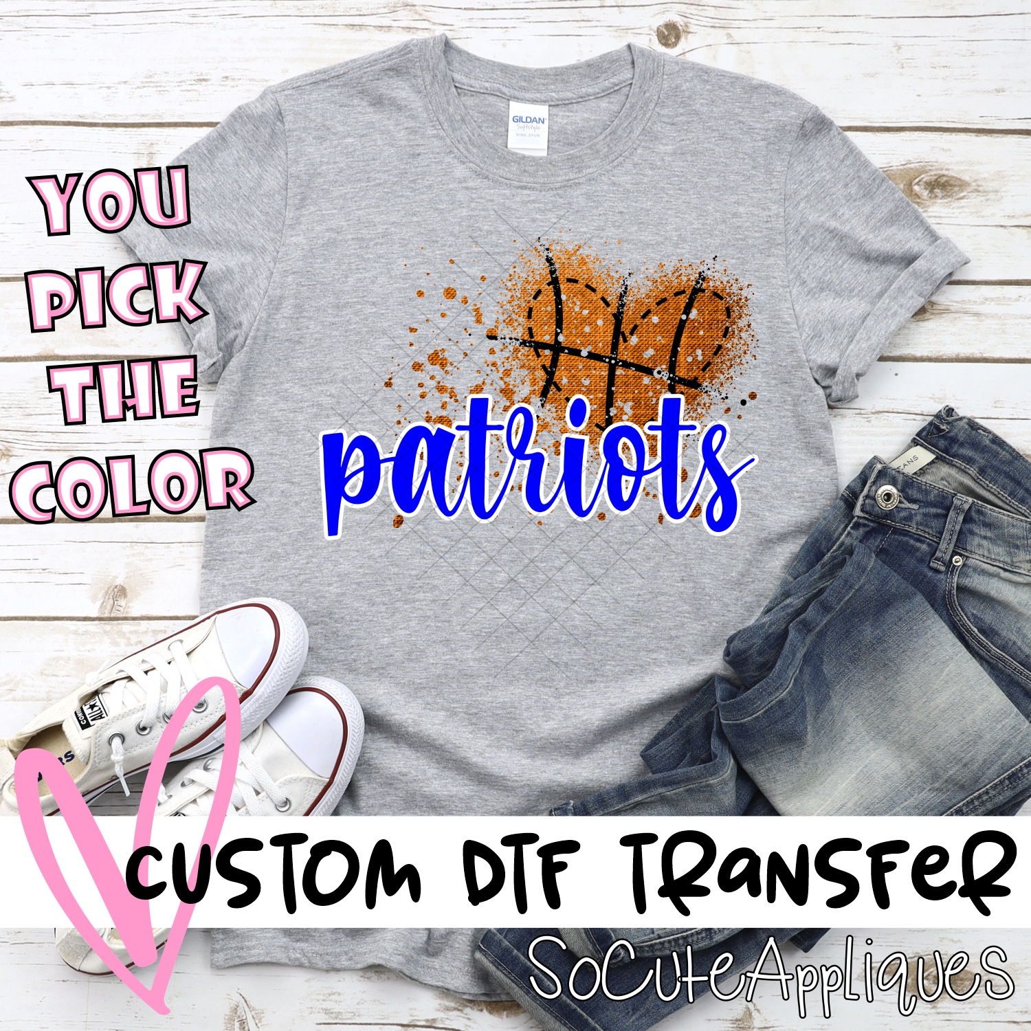 CUSTOM Patriots basketball messy heart *DTF* Transfer
