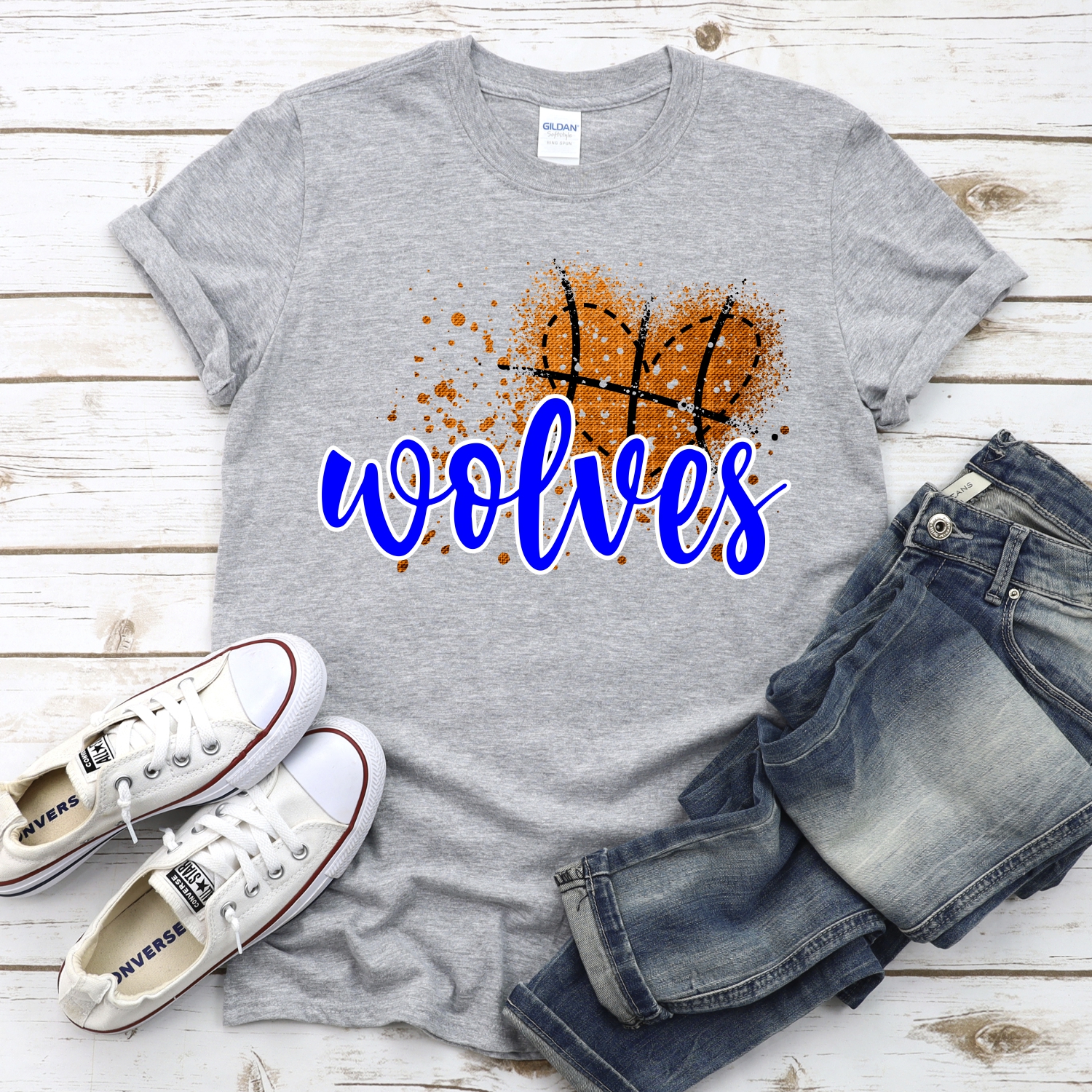 CUSTOM Wolves basketball messy heart *DTF* Transfer - Image 2