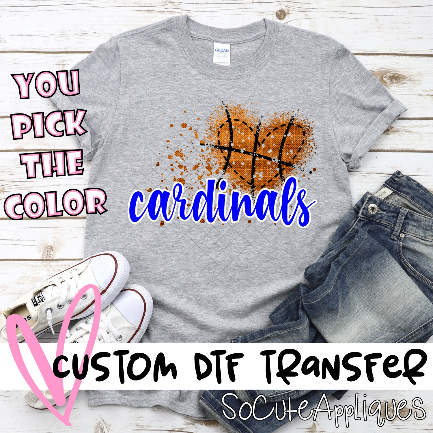 CUSTOM Cardinals basketball messy heart *DTF* Transfer