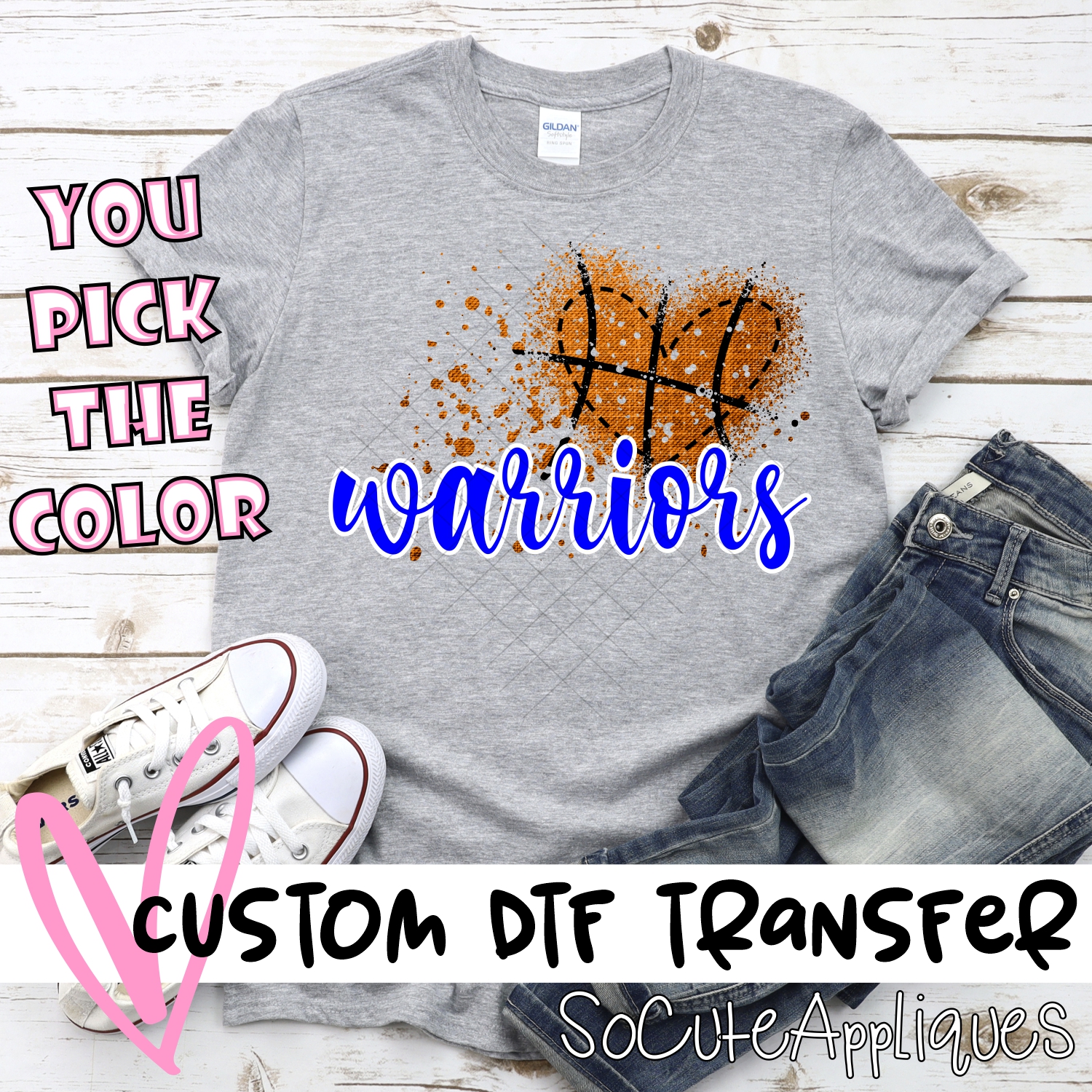 CUSTOM Warriors basketball messy heart *DTF* Transfer