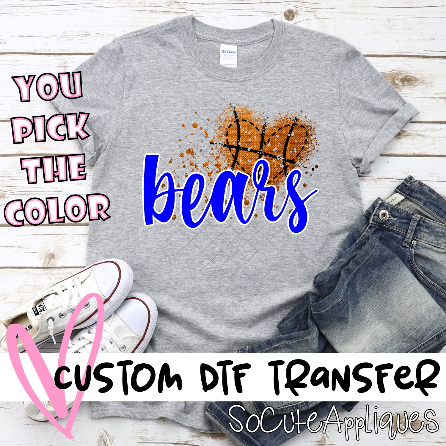 CUSTOM Bears basketball messy heart *DTF* Transfer