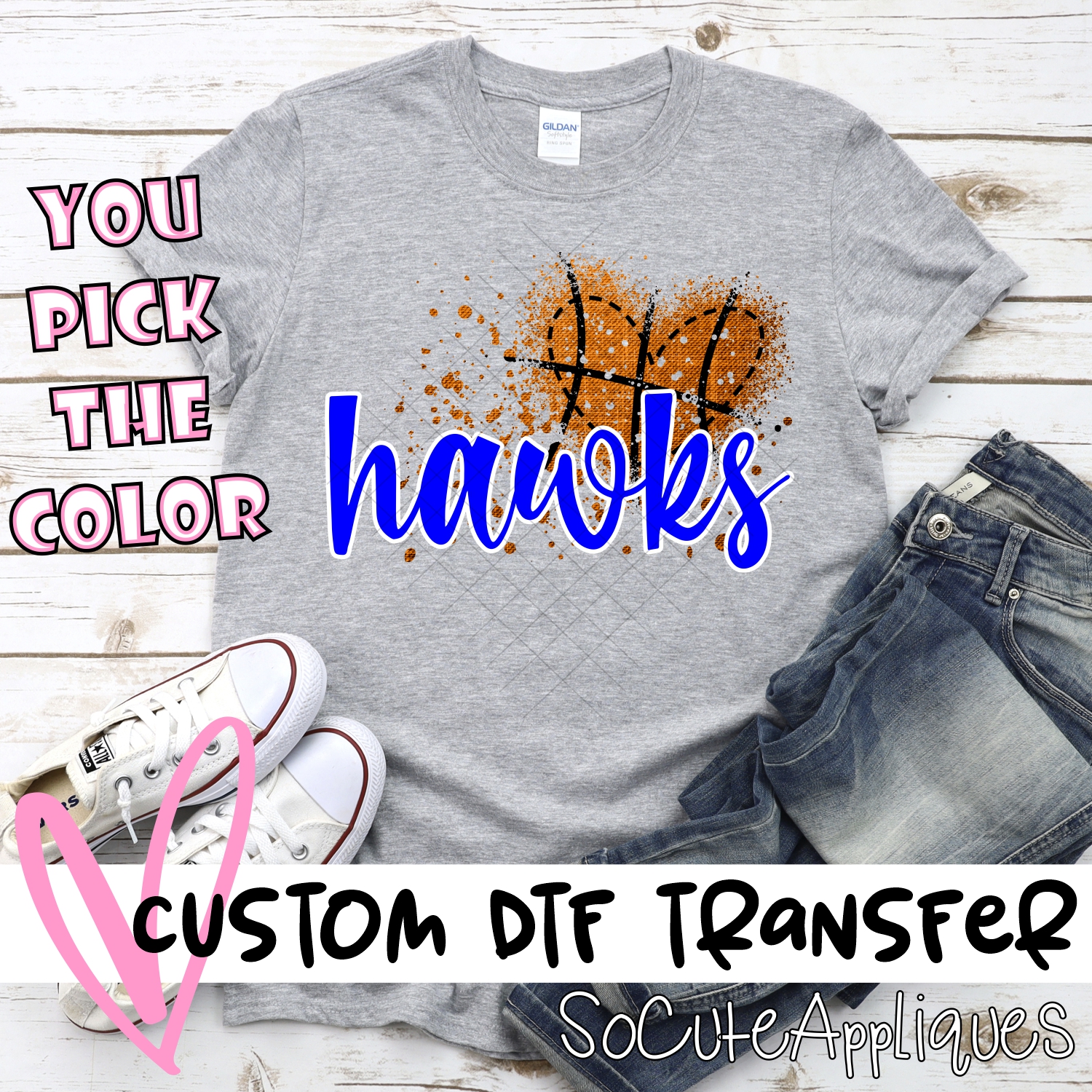 CUSTOM Hawks basketball messy heart *DTF* Transfer