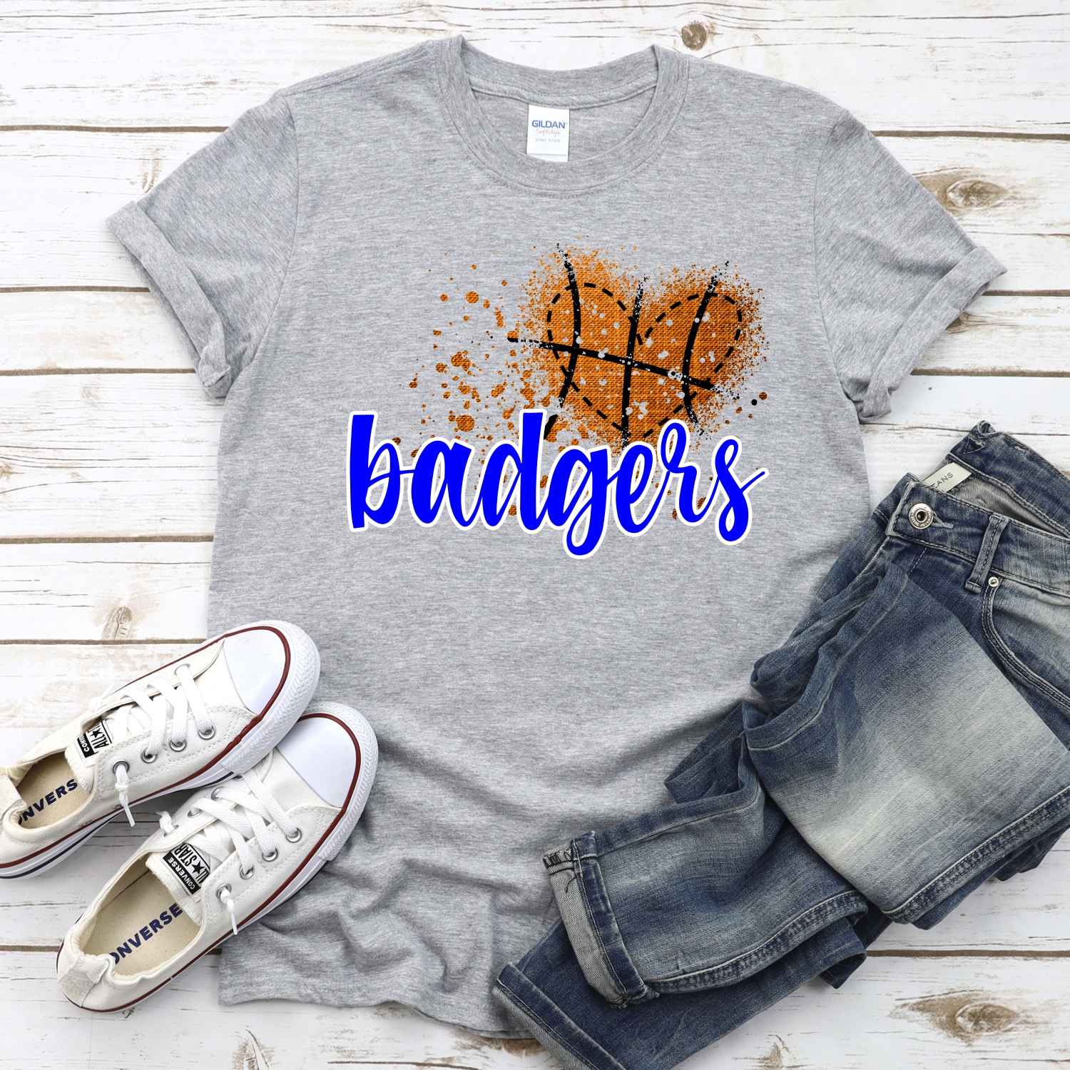 CUSTOM Badgers basketball messy heart *DTF* Transfer - Image 2