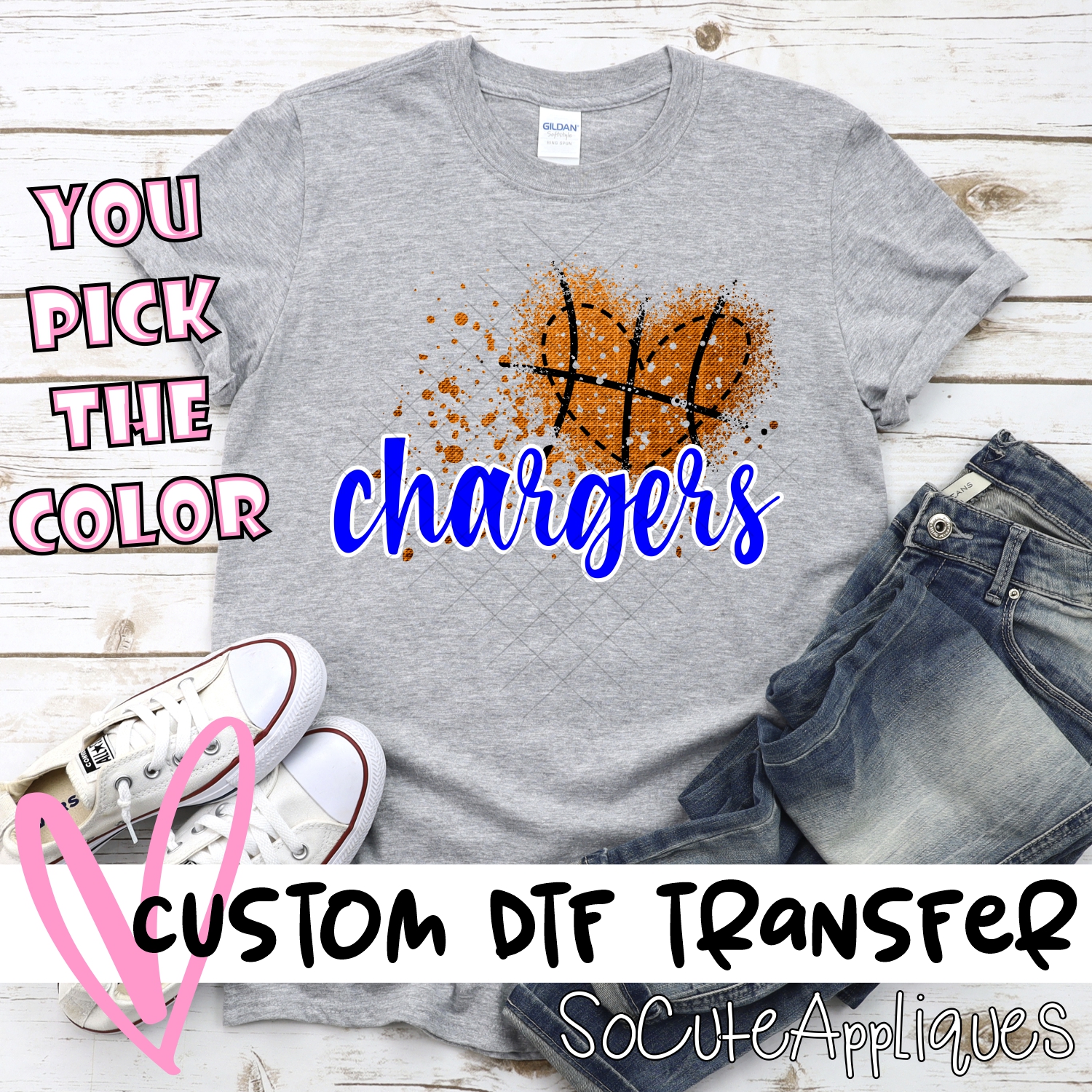 CUSTOM Chargers basketball messy heart *DTF* Transfer