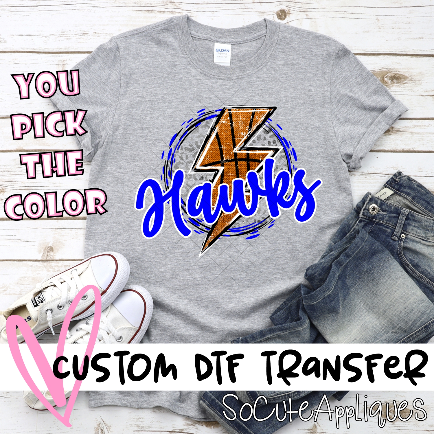 CUSTOM HAWKS basketball lightning bolt on leopard circle *DTF* Transfer