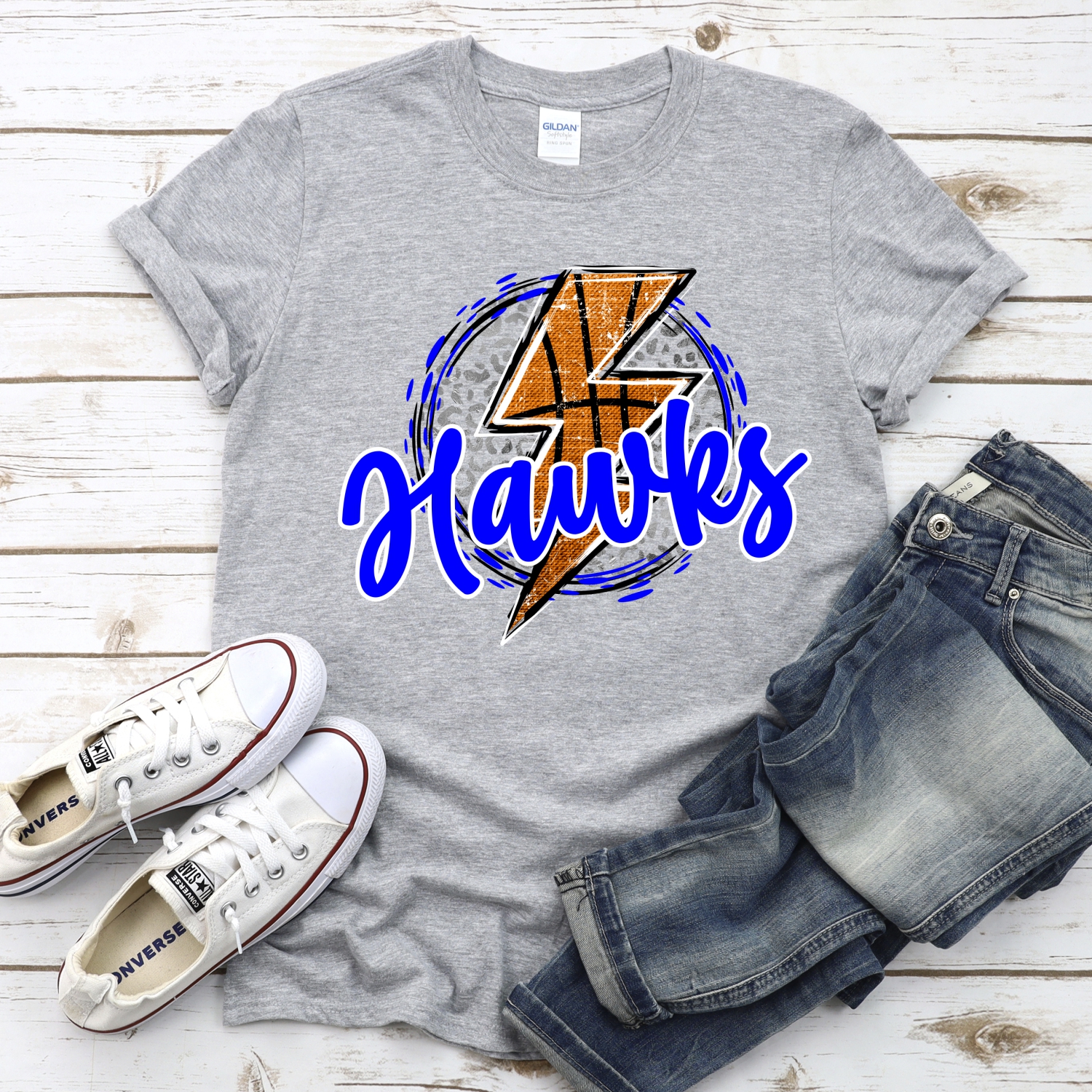 CUSTOM HAWKS basketball lightning bolt on leopard circle *DTF* Transfer - Image 2