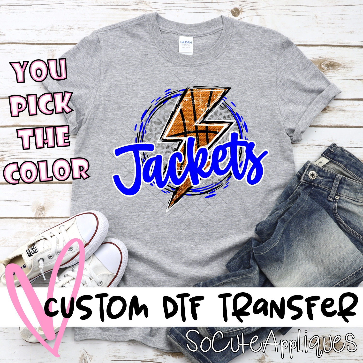 CUSTOM JACKETS basketball lightning bolt on leopard circle *DTF* Transfer