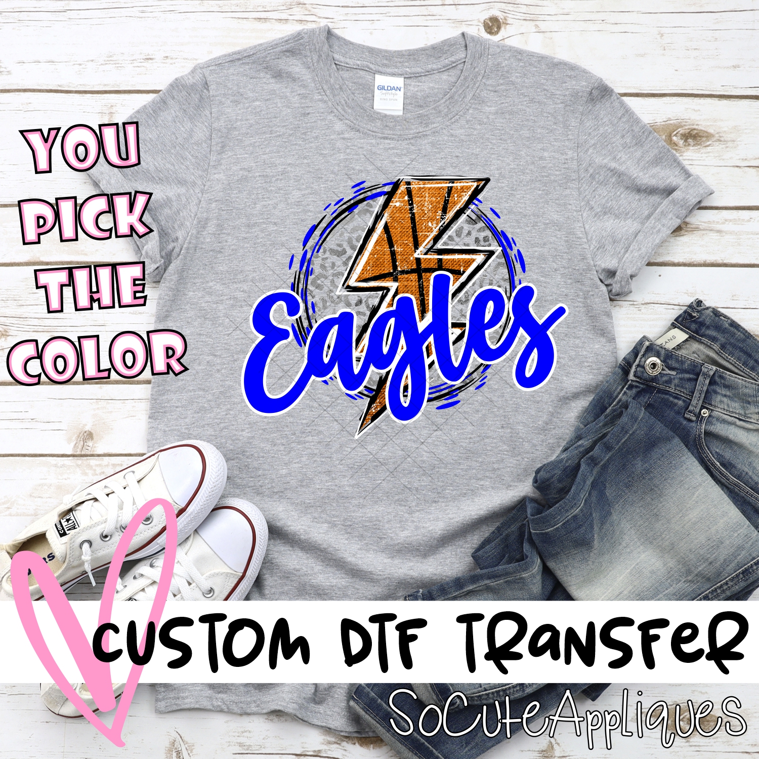 CUSTOM EAGLES basketball lightning bolt on leopard circle *DTF* Transfer