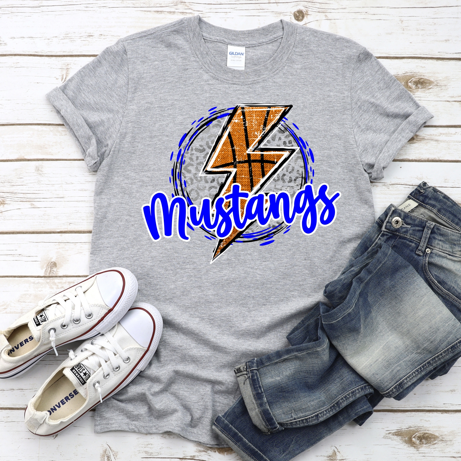CUSTOM MUSTANGS basketball lightning bolt on leopard circle *DTF* Transfer - Image 2