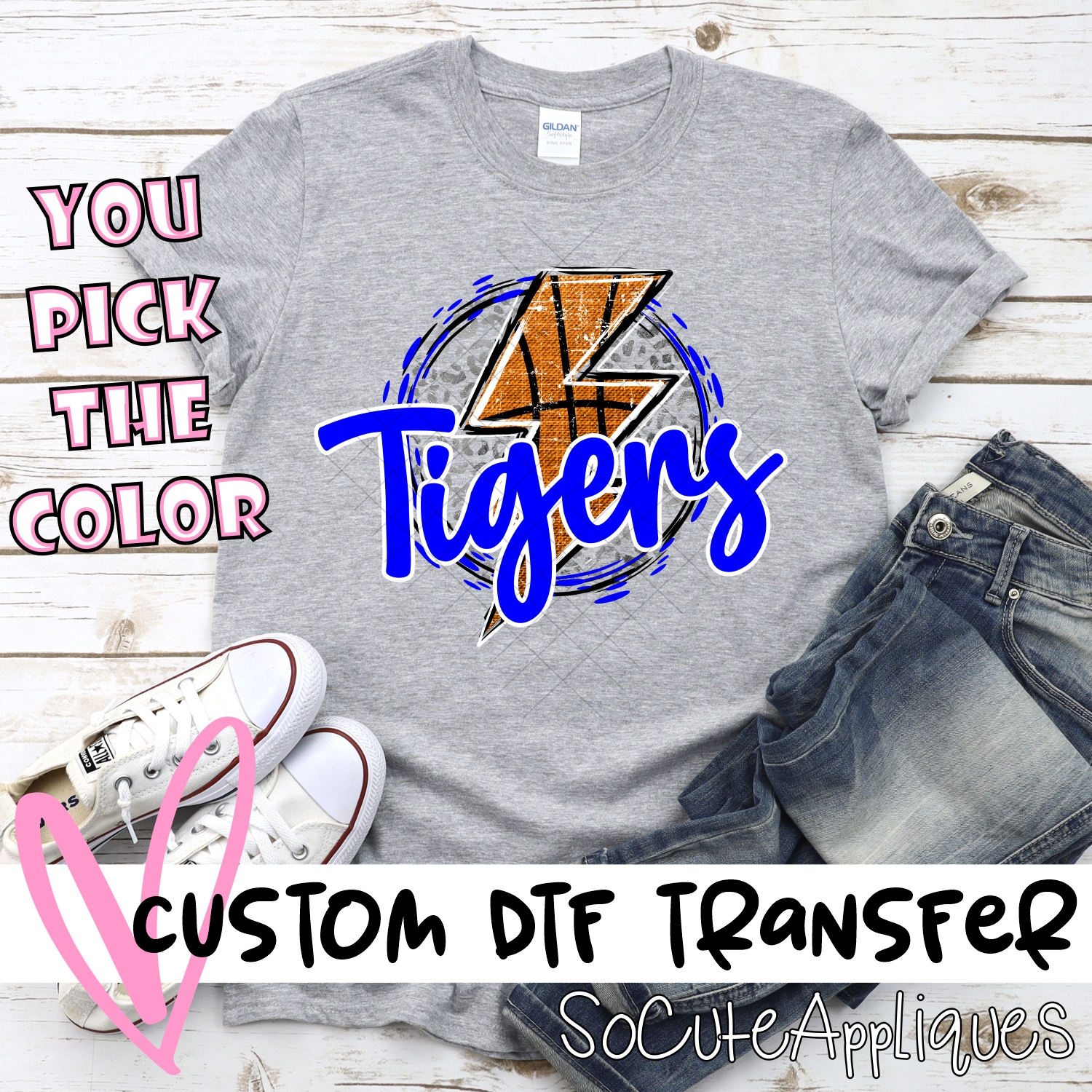 CUSTOM TIGERS basketball lightning bolt on leopard circle *DTF* Transfer