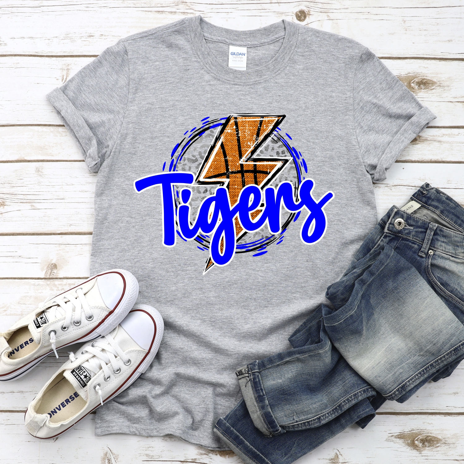 CUSTOM TIGERS basketball lightning bolt on leopard circle *DTF* Transfer - Image 2