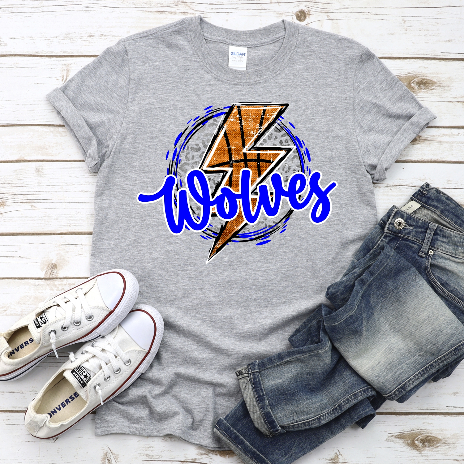 CUSTOM WOLVES basketball lightning bolt on leopard circle *DTF* Transfer - Image 2