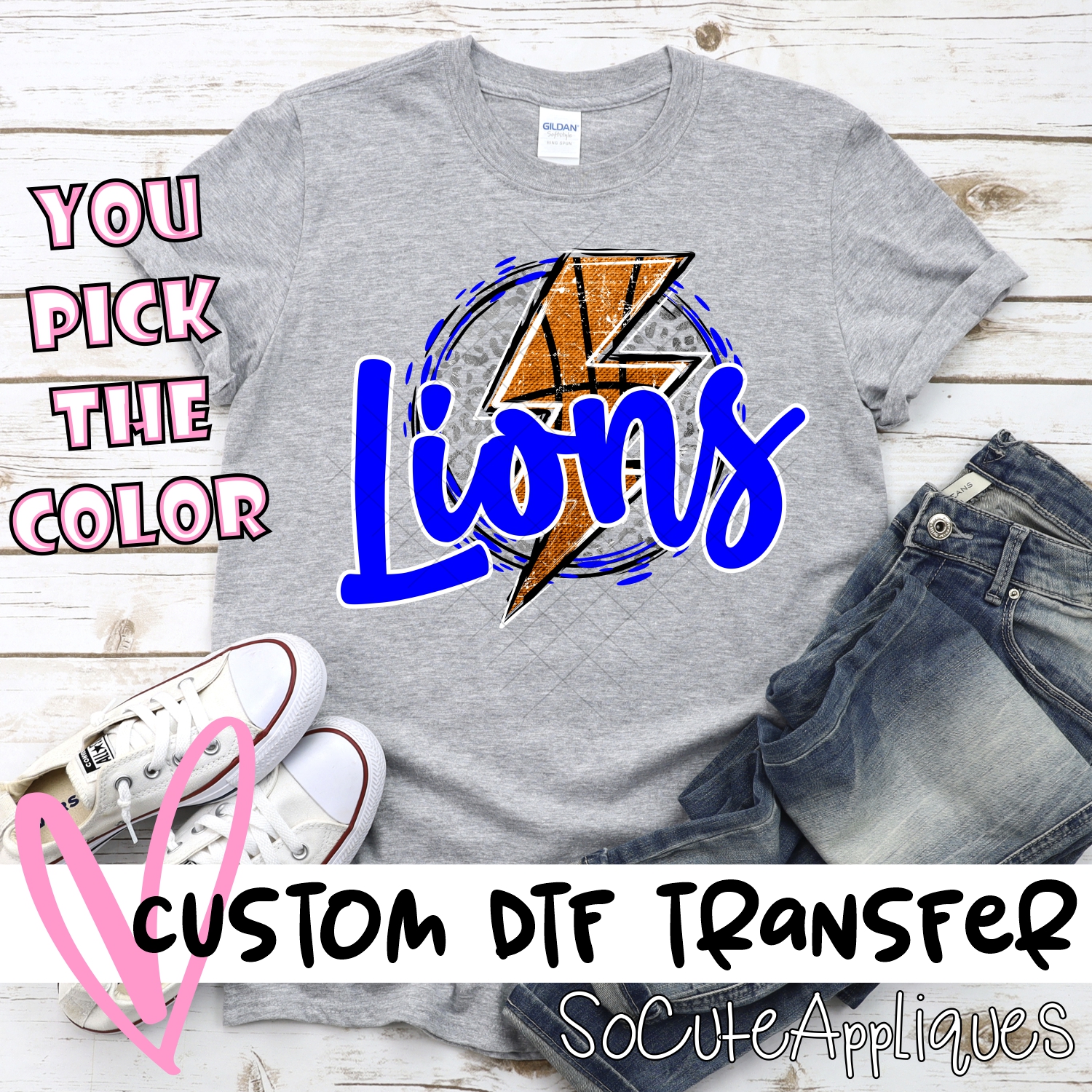 CUSTOM LIONS basketball lightning bolt on leopard circle *DTF* Transfer