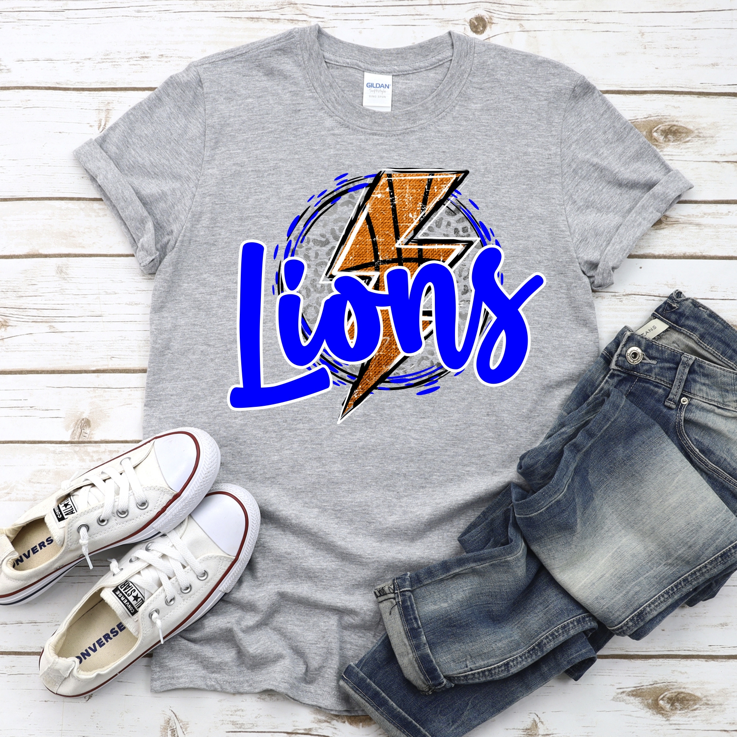 CUSTOM LIONS basketball lightning bolt on leopard circle *DTF* Transfer - Image 2