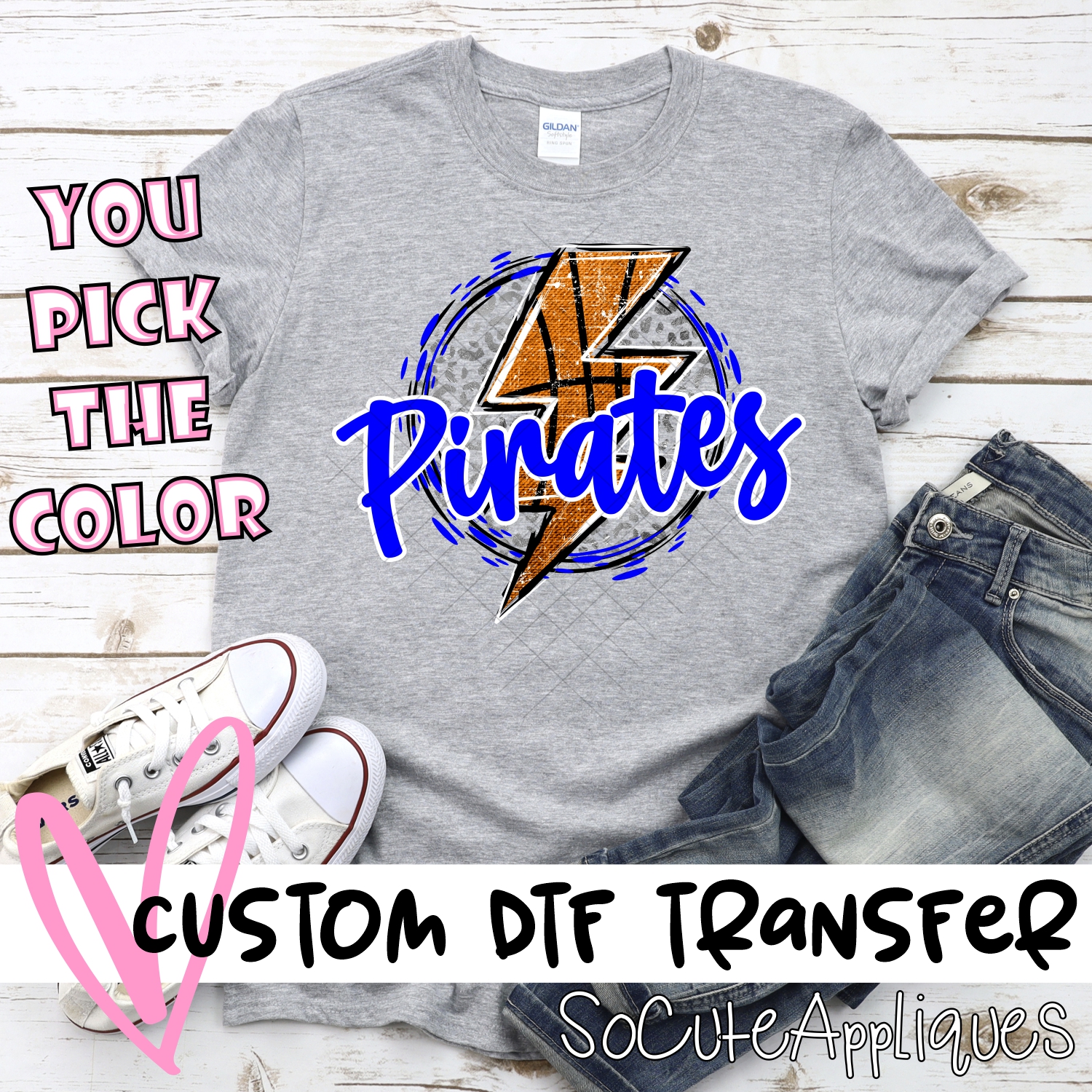 CUSTOM PIRATES basketball lightning bolt on leopard circle *DTF* Transfer