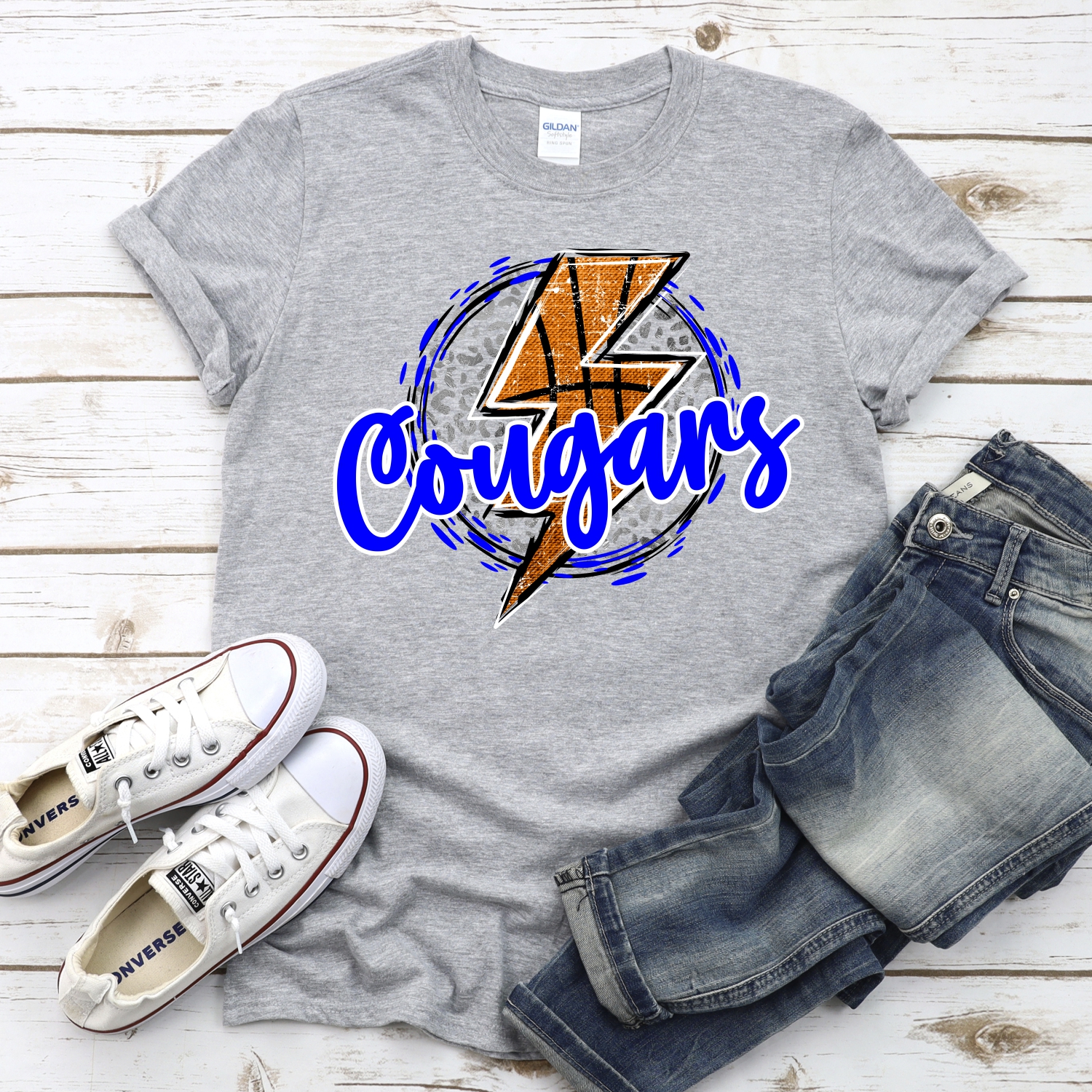 CUSTOM COUGARS basketball lightning bolt on leopard circle *DTF* Transfer - Image 2