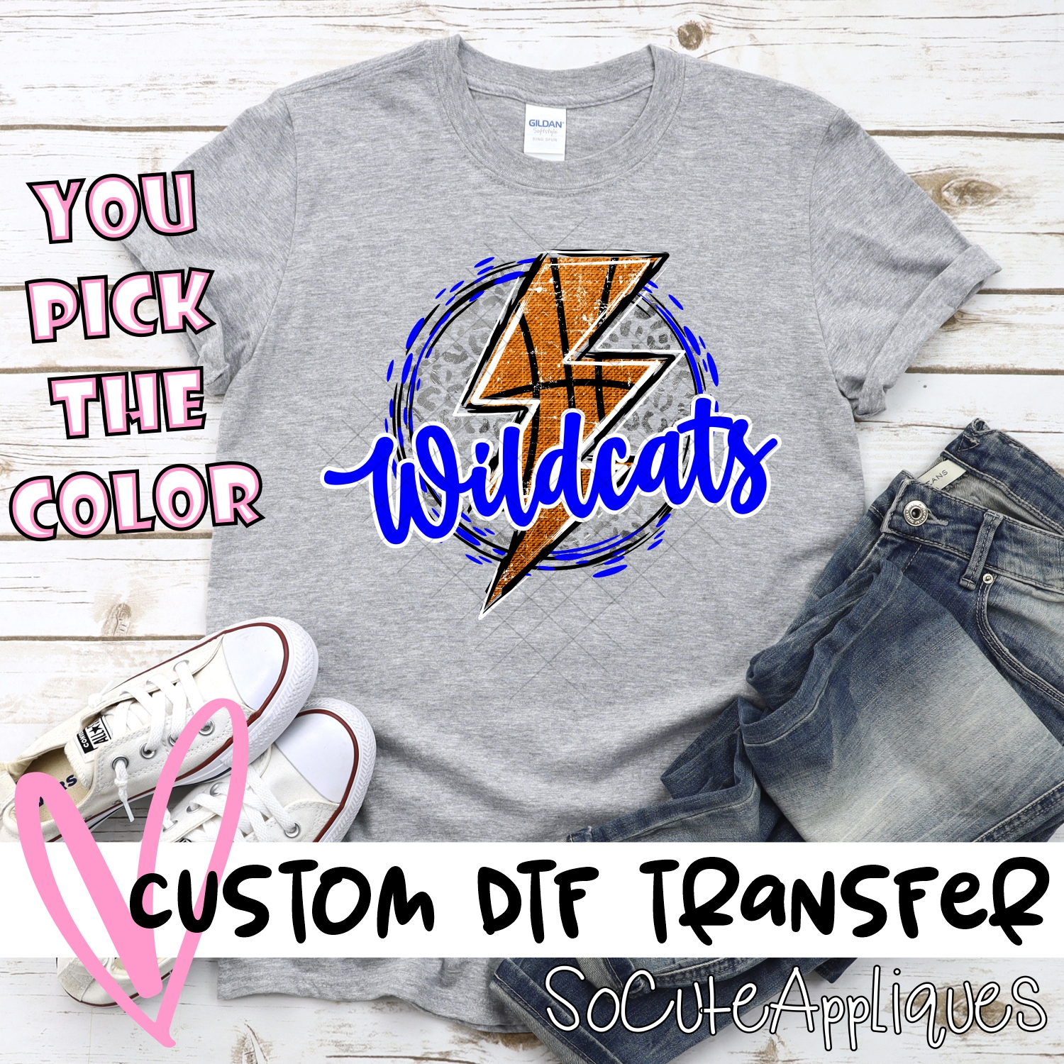 CUSTOM WILDCATS basketball lightning bolt on leopard circle *DTF* Transfer