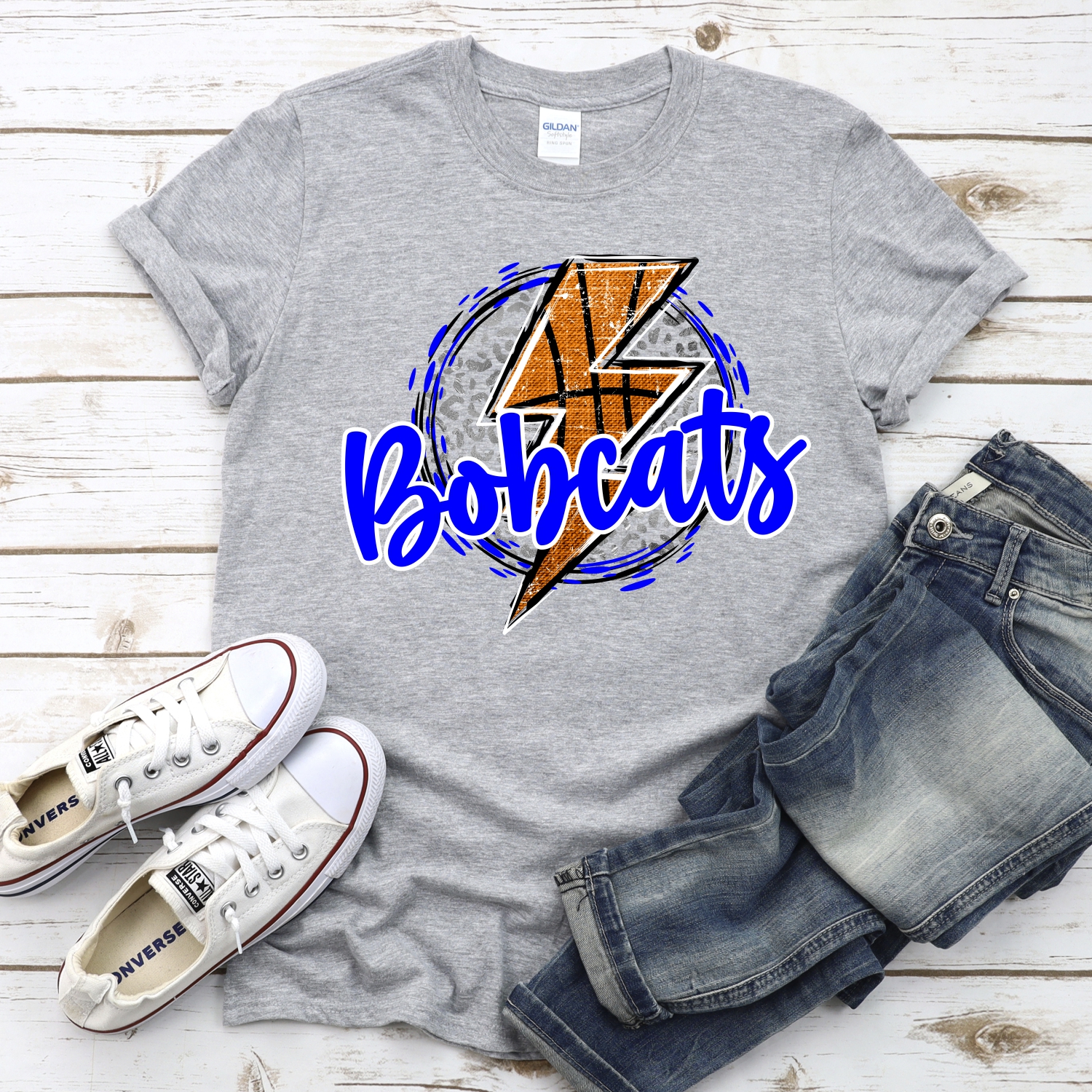CUSTOM BOBCATS basketball lightning bolt on leopard circle *DTF* Transfer - Image 2
