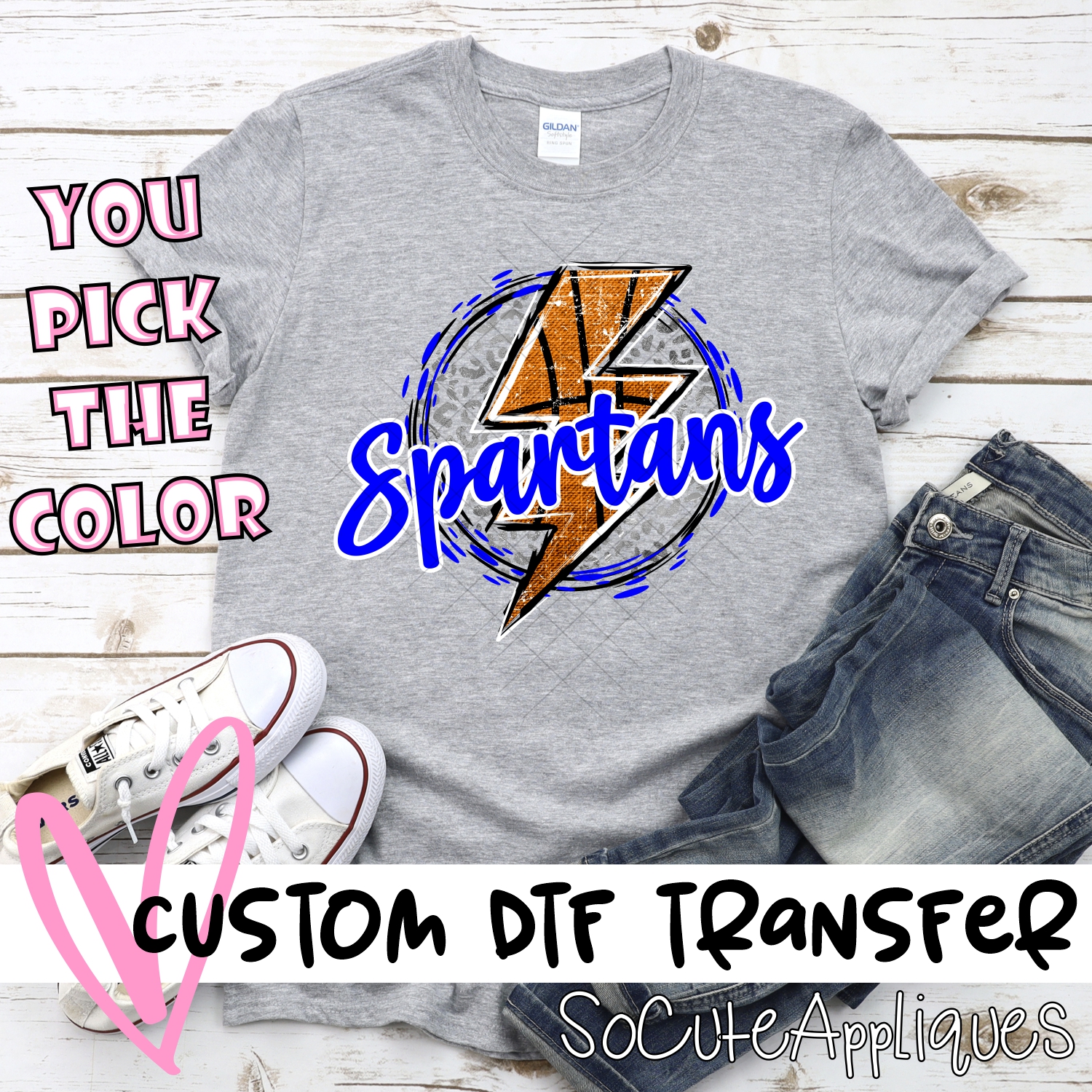 CUSTOM SPARTANS basketball lightning bolt on leopard circle *DTF* Transfer
