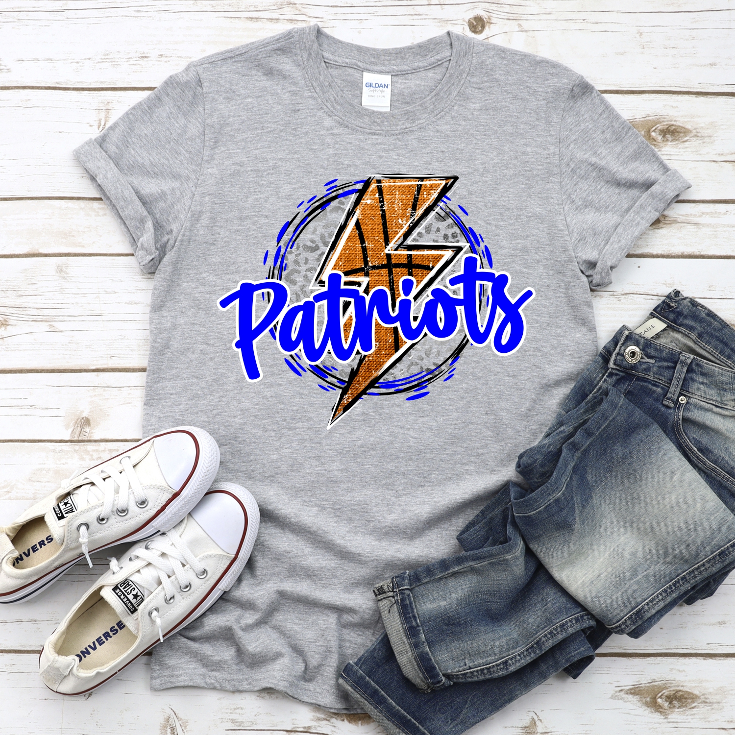 CUSTOM PATRIOTS basketball lightning bolt on leopard circle *DTF* Transfer - Image 2