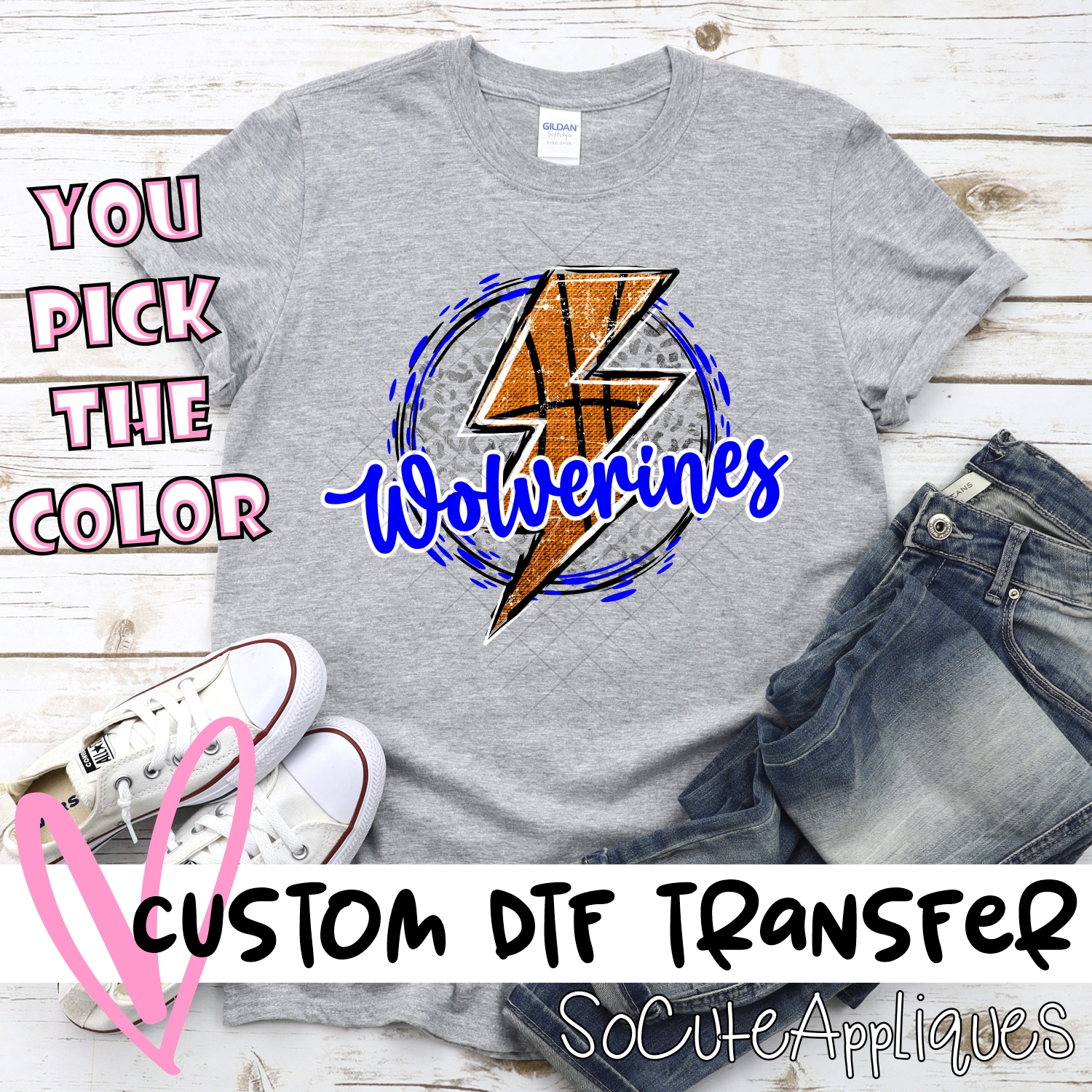 CUSTOM WOLVERINES basketball lightning bolt on leopard circle *DTF* Transfer