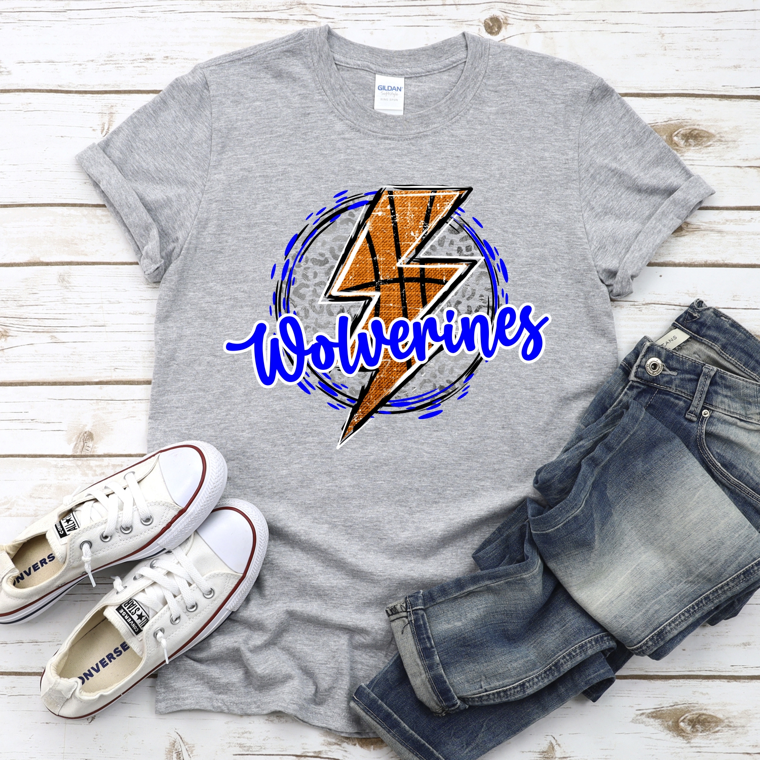CUSTOM WOLVERINES basketball lightning bolt on leopard circle *DTF* Transfer - Image 2