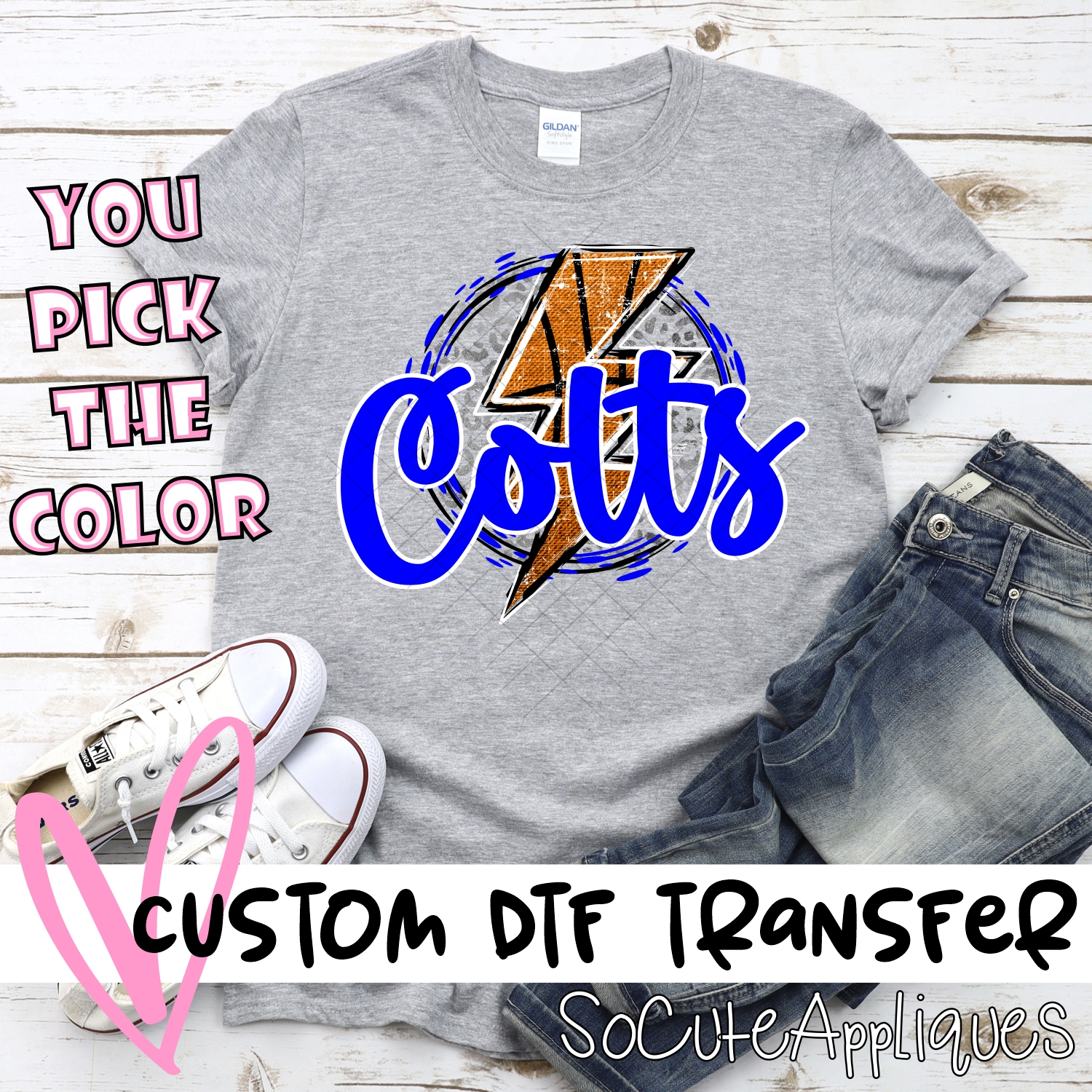 CUSTOM COLTS basketball lightning bolt on leopard circle *DTF* Transfer