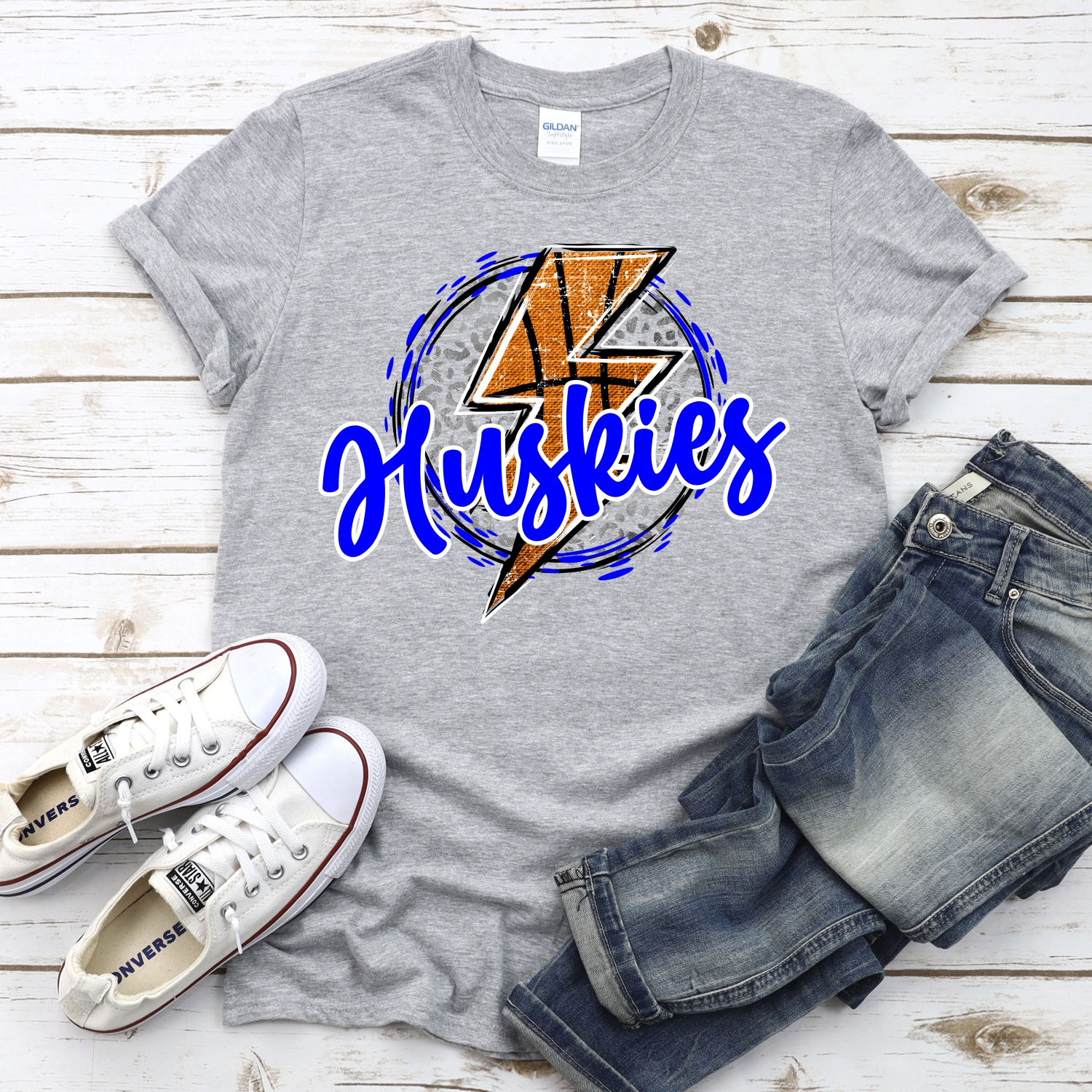 CUSTOM HUSKIES basketball lightning bolt on leopard circle *DTF* Transfer - Image 2