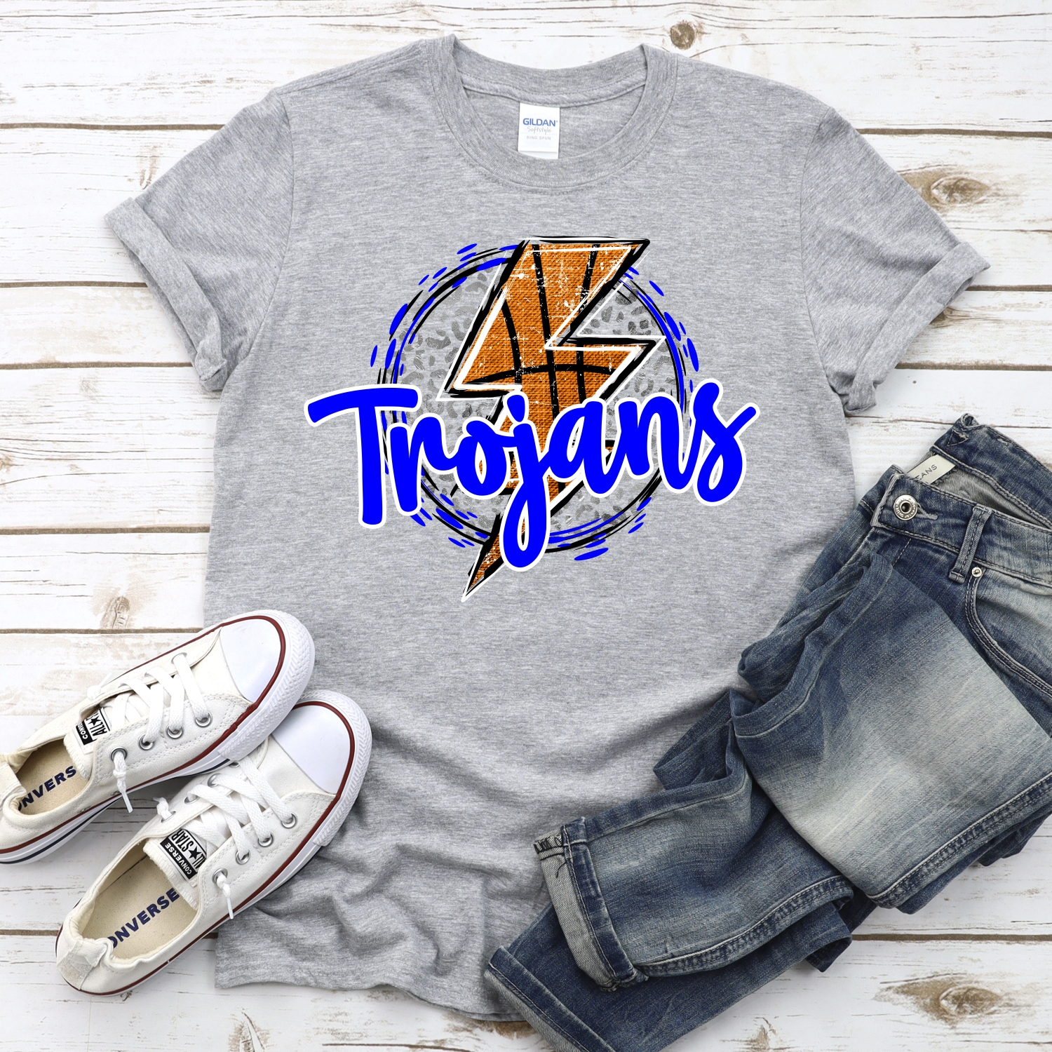 CUSTOM TROJANS basketball lightning bolt on leopard circle *DTF* Transfer - Image 2