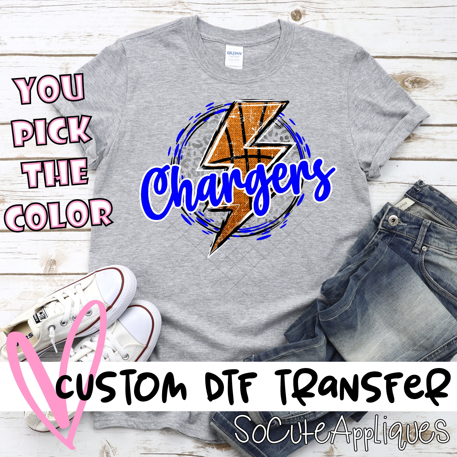 CUSTOM CHARGERS basketball lightning bolt on leopard circle *DTF* Transfer