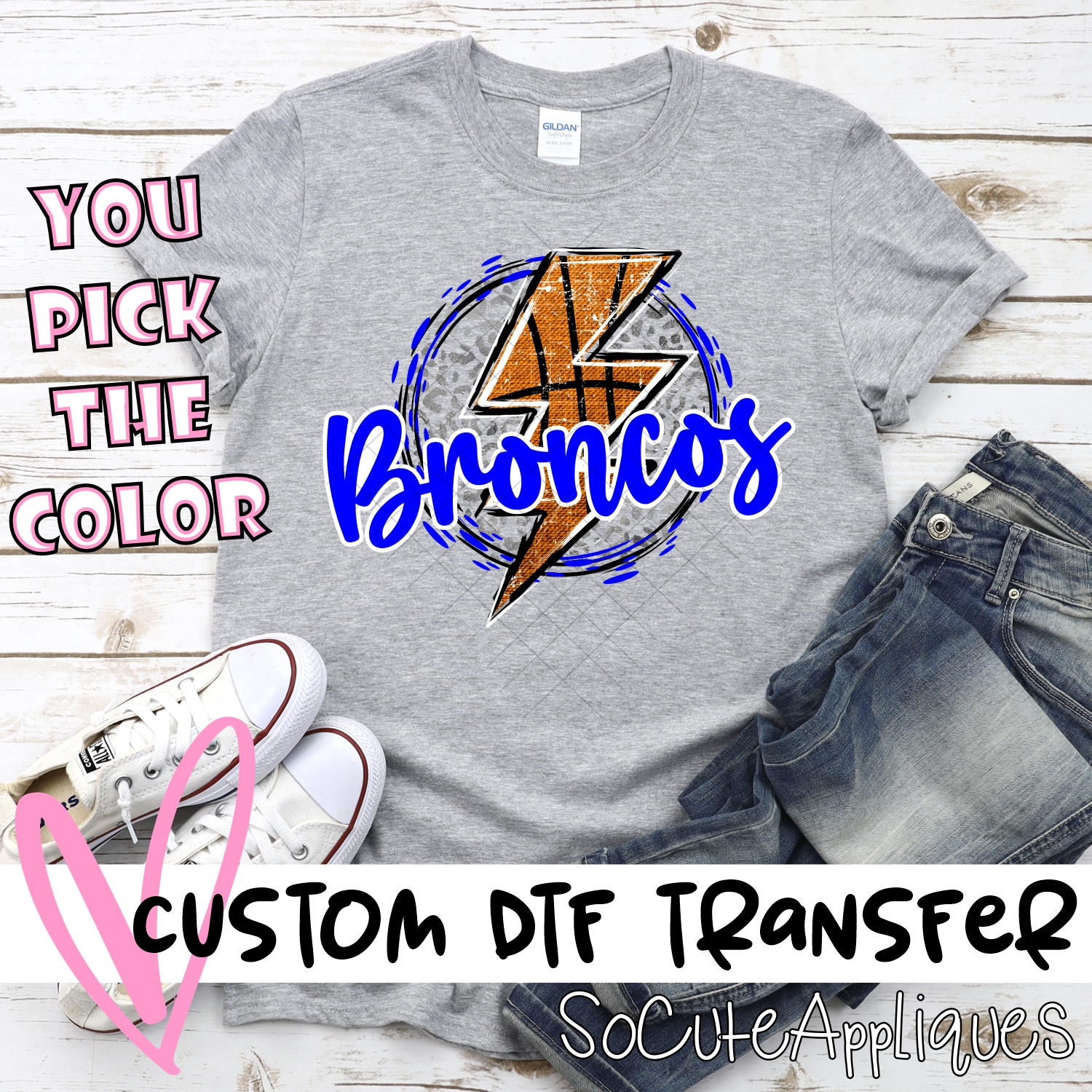 CUSTOM BRONCOS basketball lightning bolt on leopard circle *DTF* Transfer