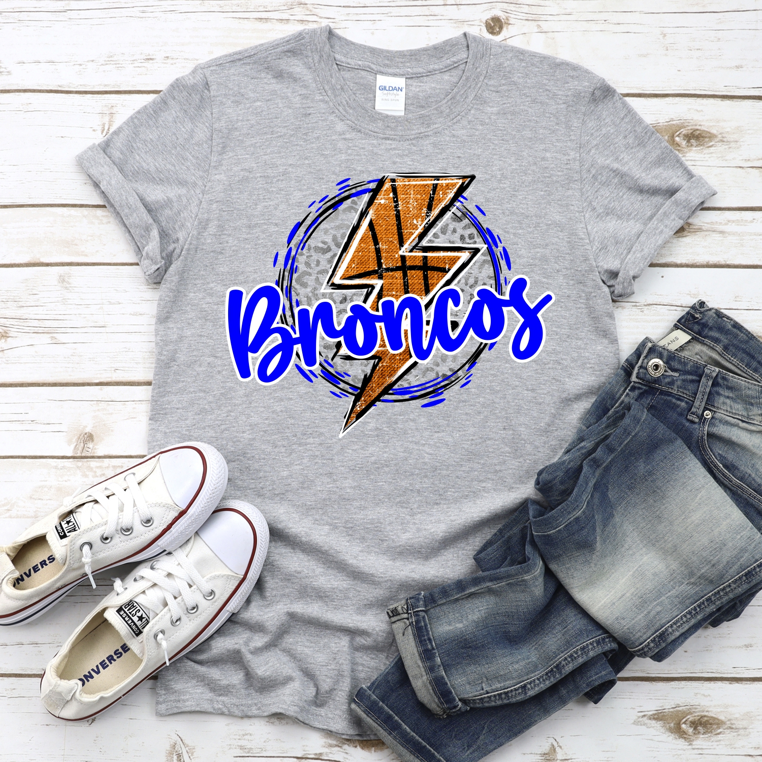 CUSTOM BRONCOS basketball lightning bolt on leopard circle *DTF* Transfer - Image 2