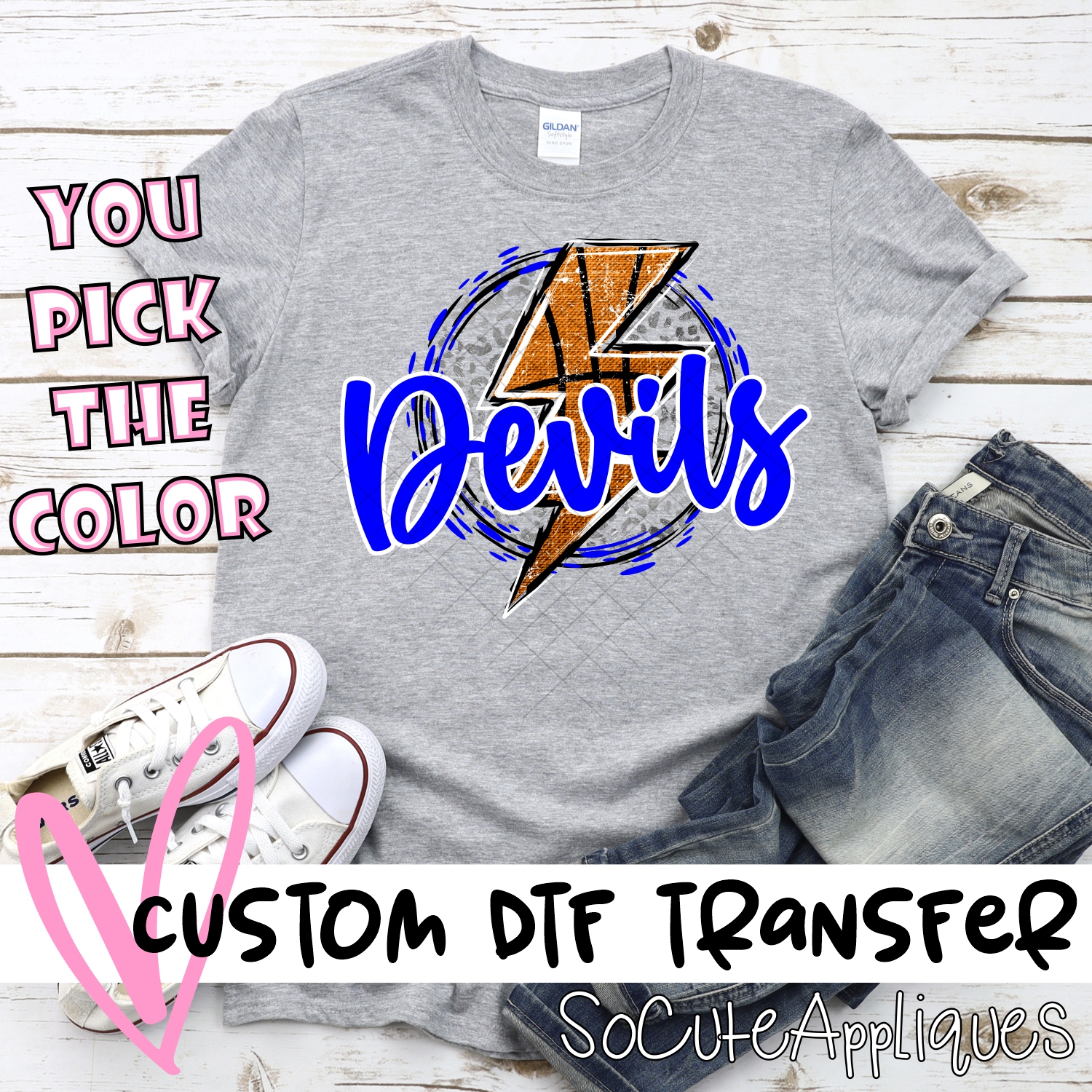 CUSTOM DEVILS basketball lightning bolt on leopard circle *DTF* Transfer