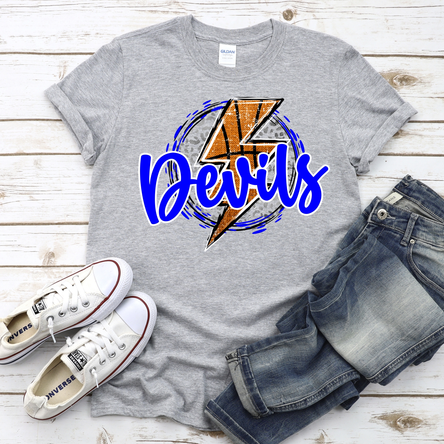 CUSTOM DEVILS basketball lightning bolt on leopard circle *DTF* Transfer - Image 2