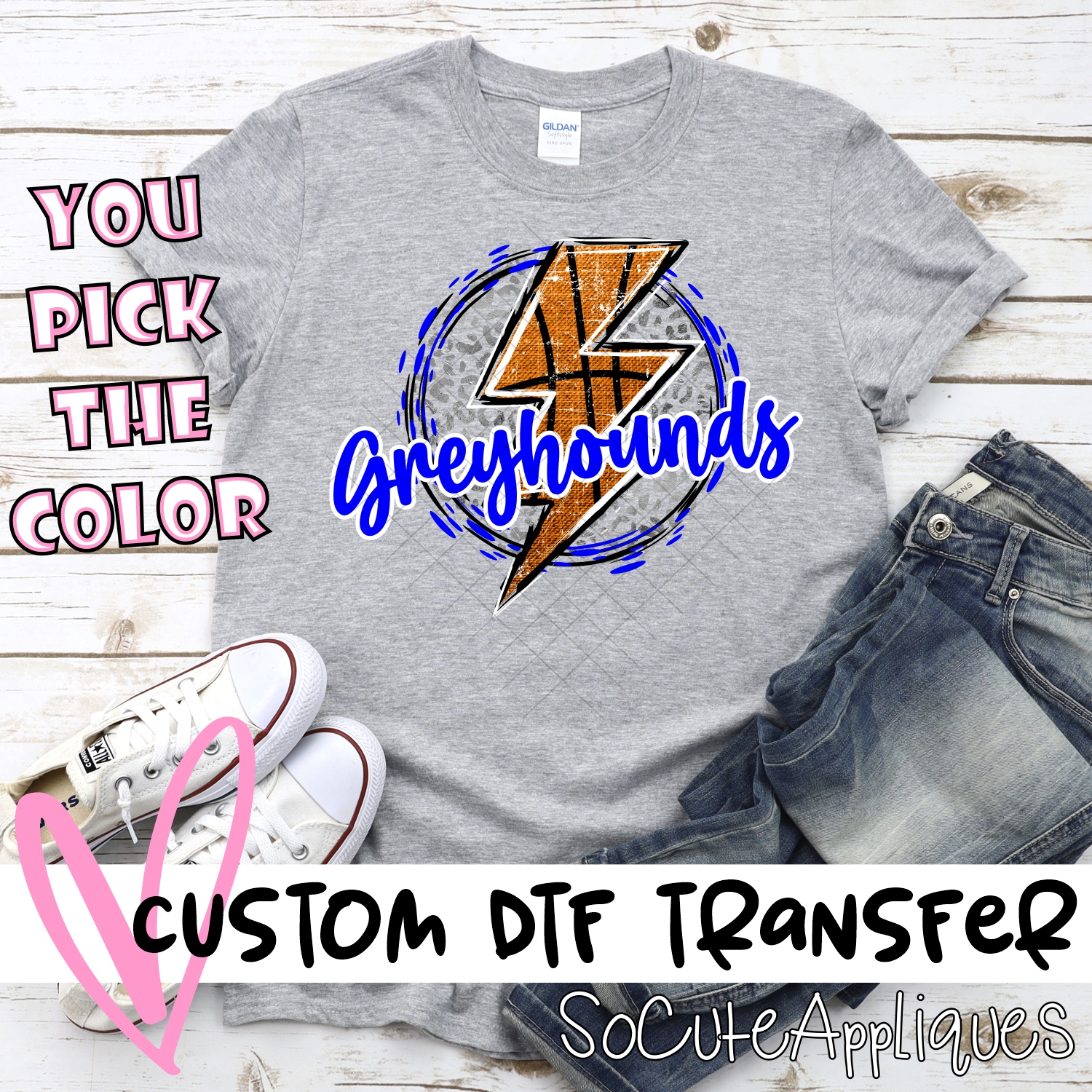 CUSTOM GREYHOUNDS basketball lightning bolt on leopard circle *DTF* Transfer