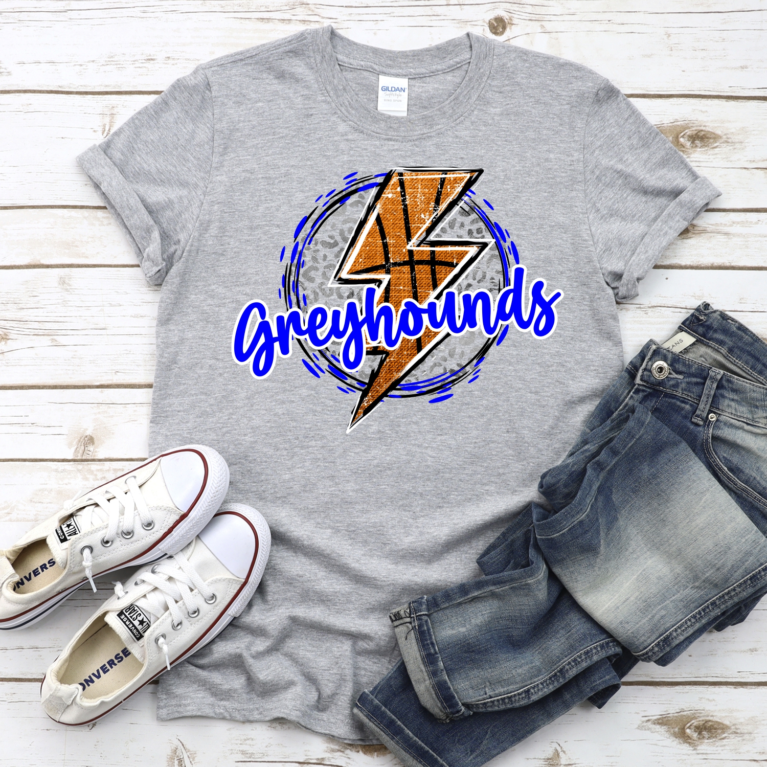 CUSTOM GREYHOUNDS basketball lightning bolt on leopard circle *DTF* Transfer - Image 2