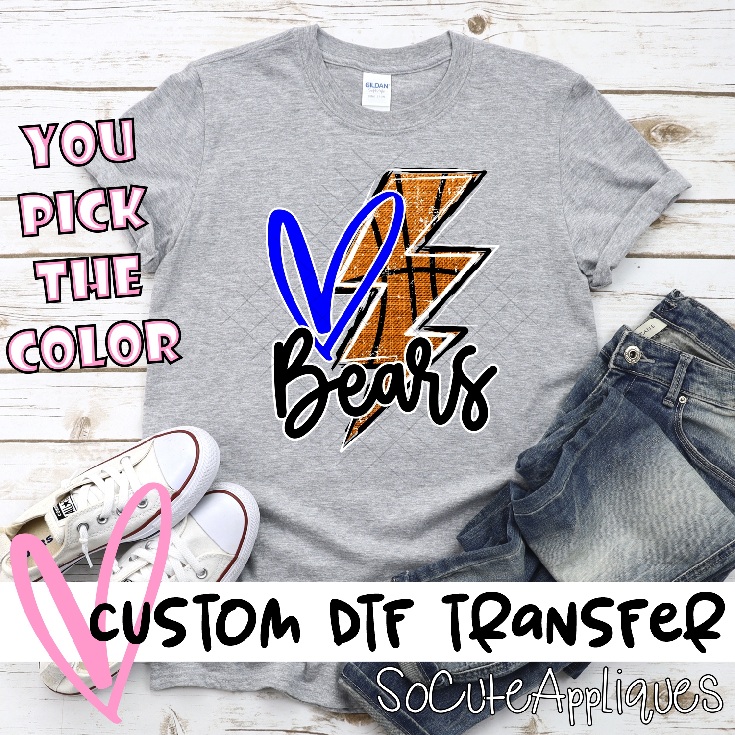 CUSTOM BEARS basketball lightning bolt heart *DTF* Transfer