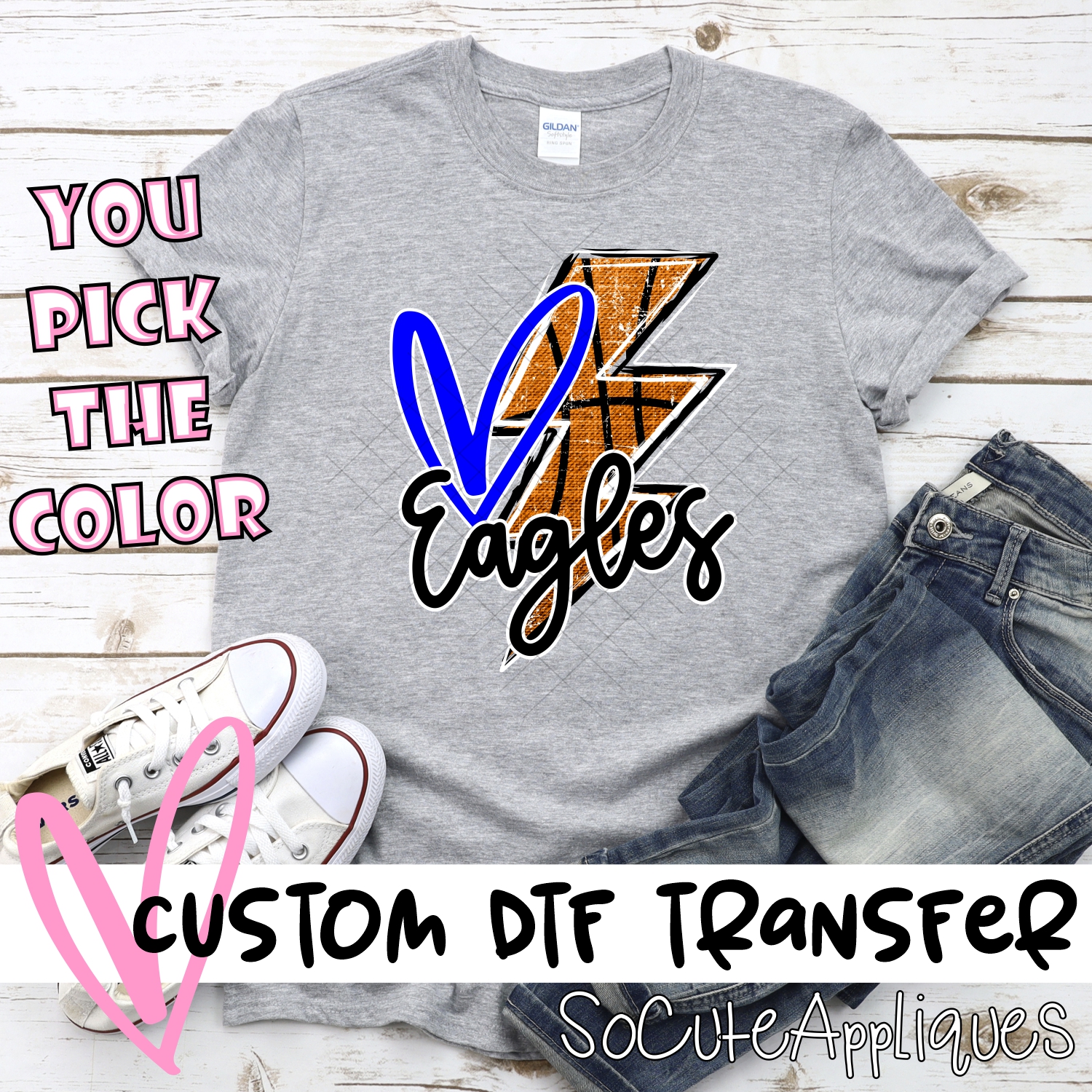 CUSTOM EAGLES basketball lightning bolt heart *DTF* Transfer