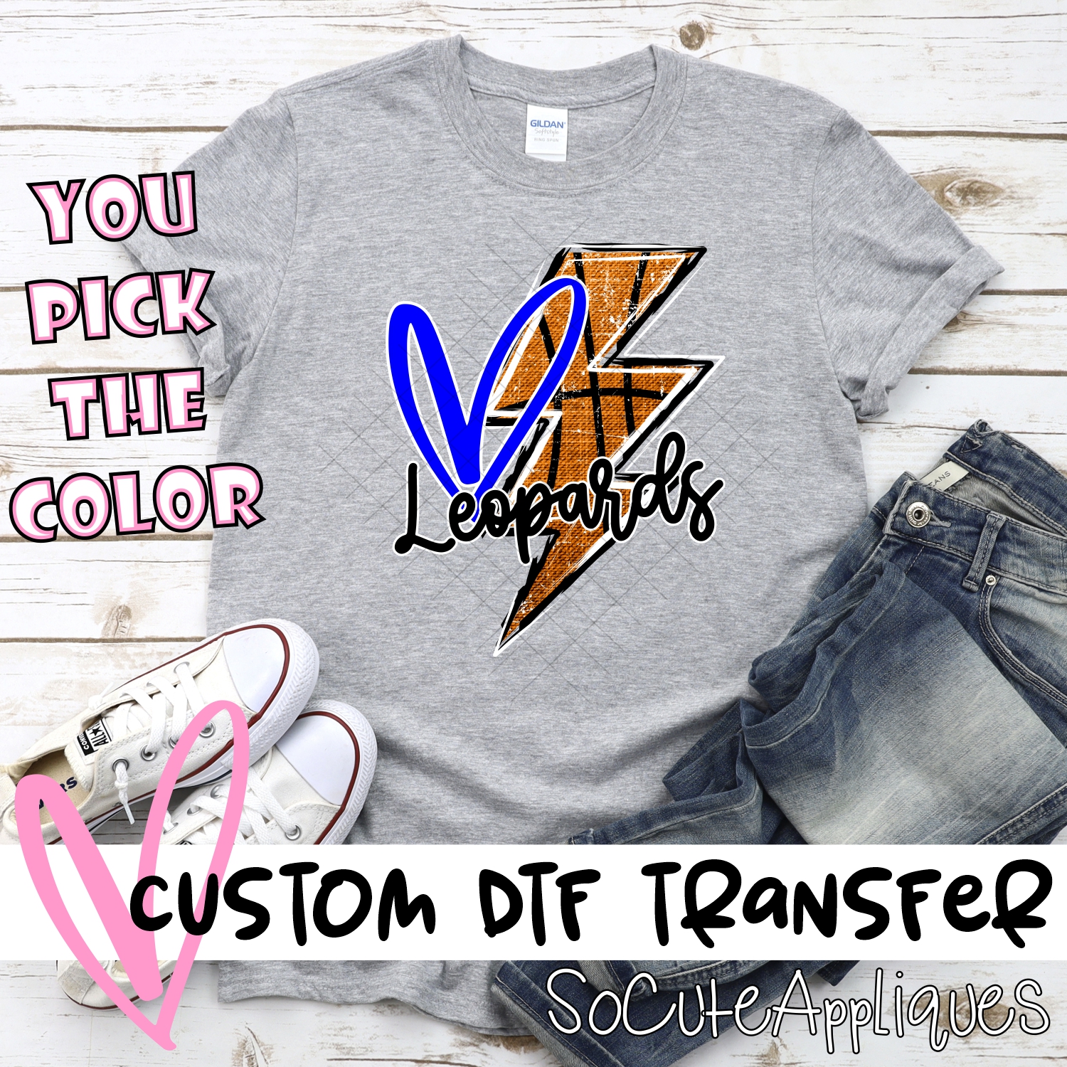 CUSTOM LEOPARDS basketball lightning bolt heart *DTF* Transfer