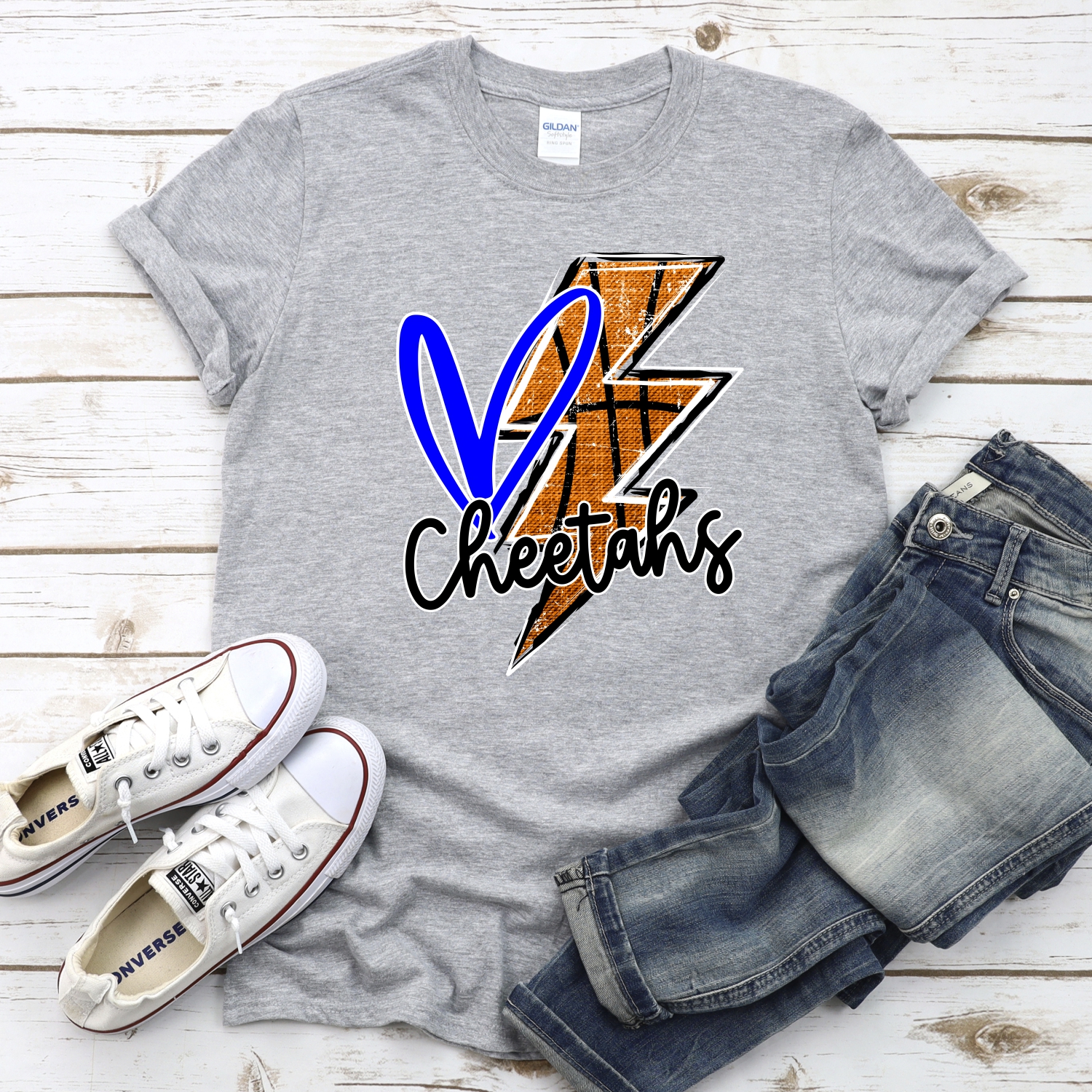 CUSTOM CHEETAHS basketball lightning bolt heart *DTF* Transfer - Image 2