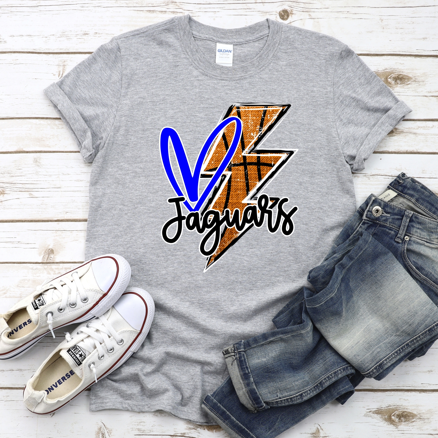 CUSTOM JAGUARS basketball lightning bolt heart *DTF* Transfer - Image 2