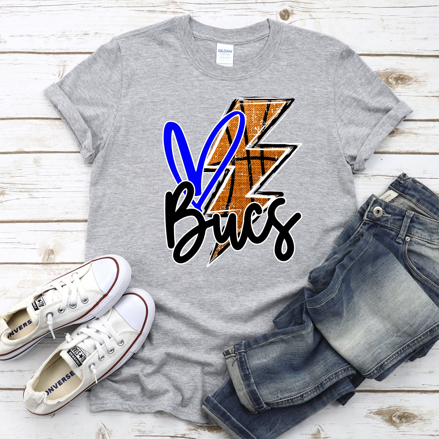 CUSTOM BUCS basketball lightning bolt heart *DTF* Transfer - Image 2