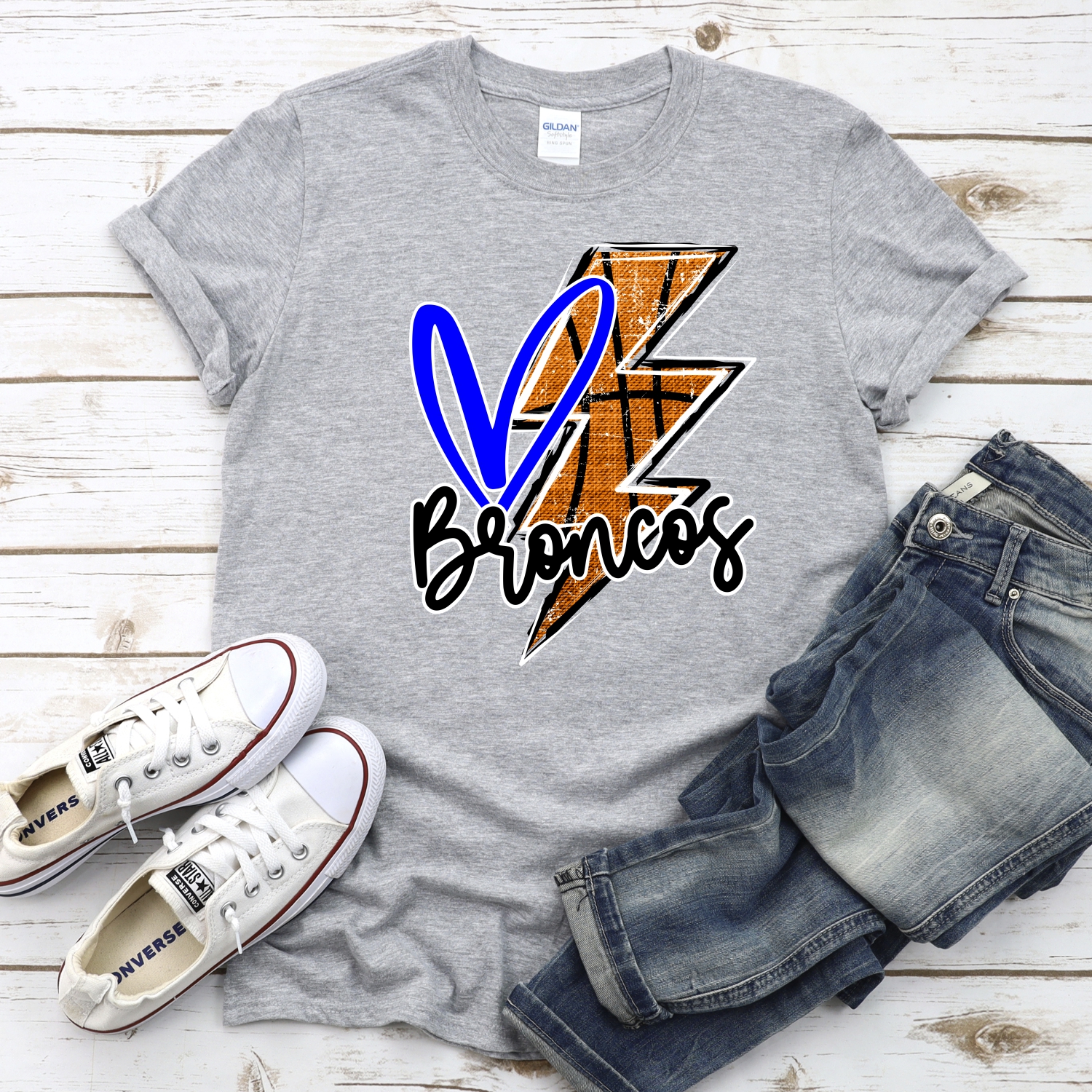 CUSTOM BRONCOS basketball lightning bolt heart *DTF* Transfer - Image 2