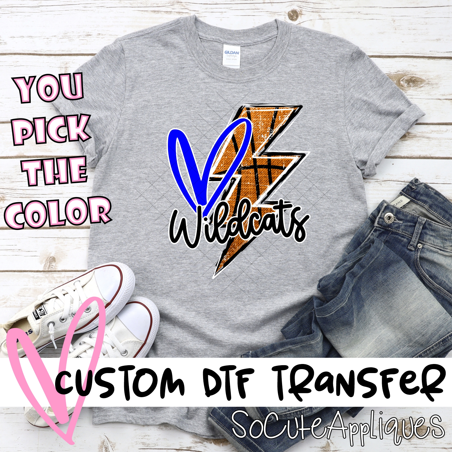 CUSTOM WILDCATS basketball lightning bolt heart *DTF* Transfer