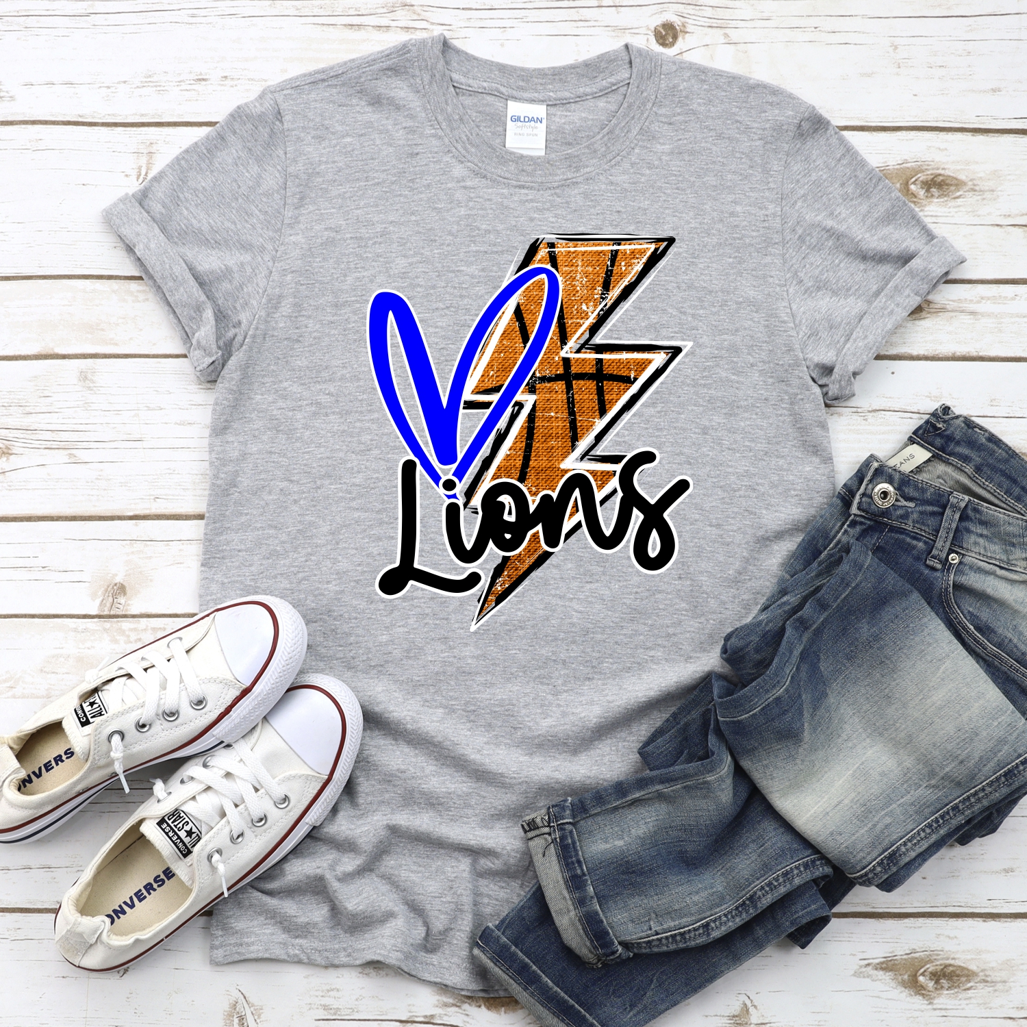 CUSTOM LIONS basketball lightning bolt heart *DTF* Transfer - Image 2