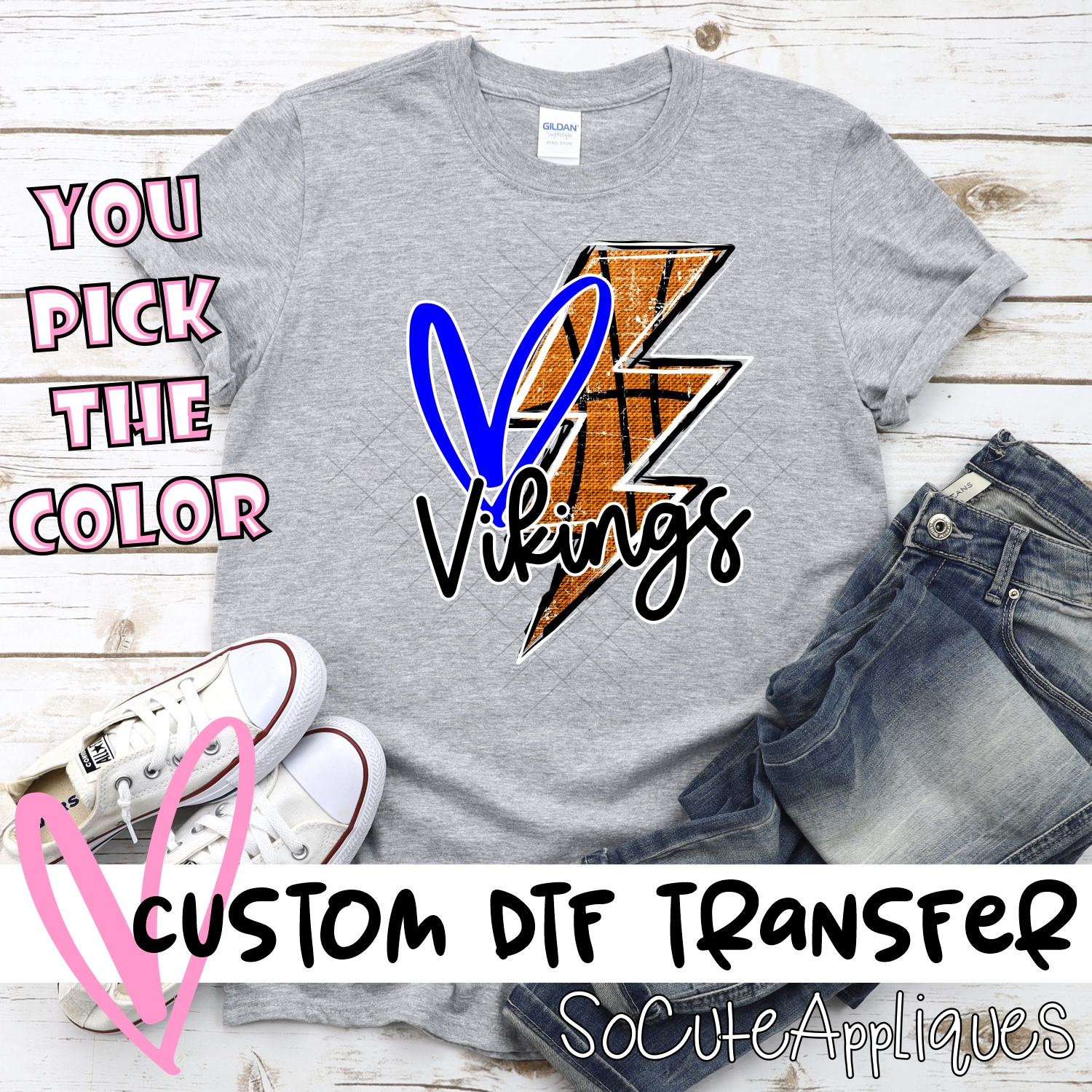 CUSTOM VIKINGS basketball lightning bolt heart *DTF* Transfer