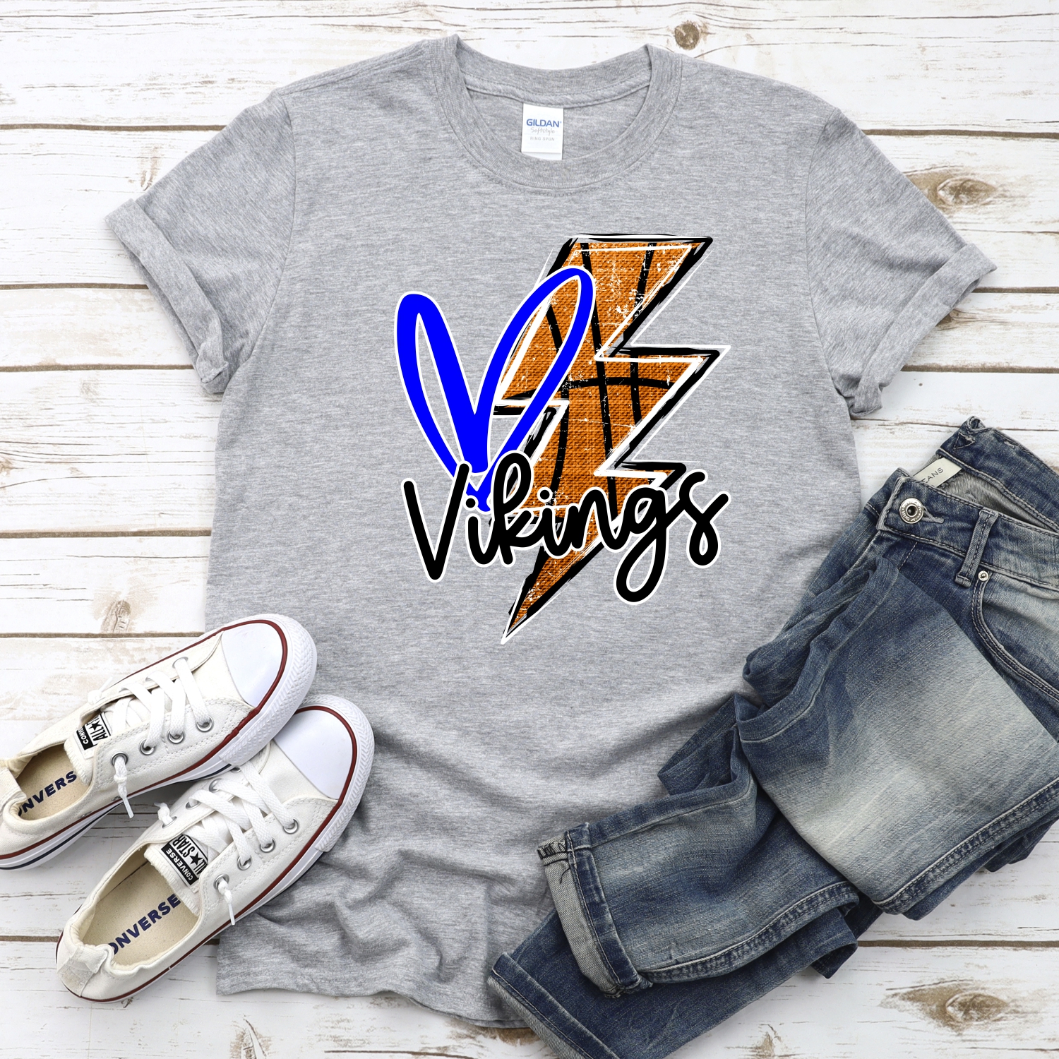 CUSTOM VIKINGS basketball lightning bolt heart *DTF* Transfer - Image 2