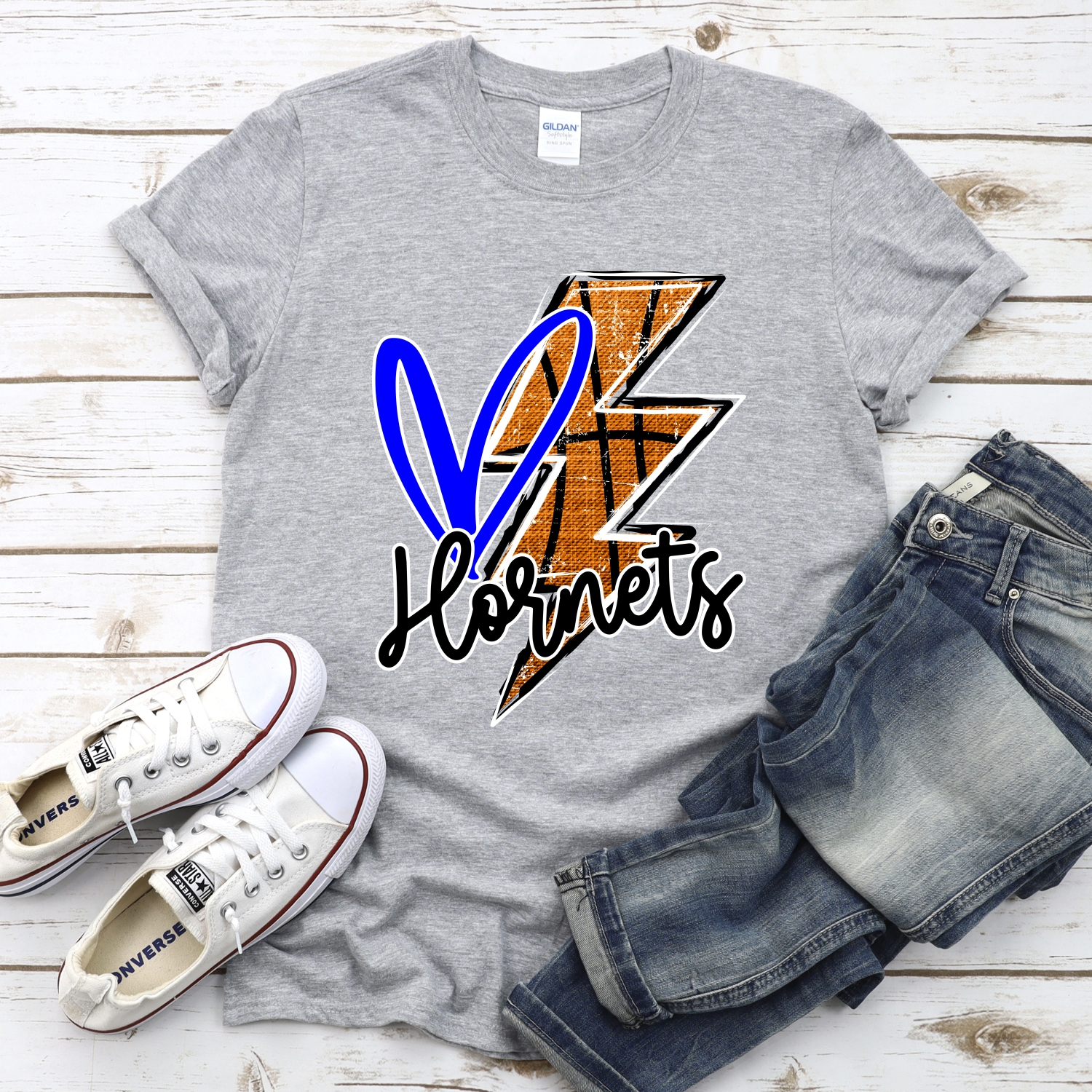 CUSTOM HORNETS basketball lightning bolt heart *DTF* Transfer - Image 2
