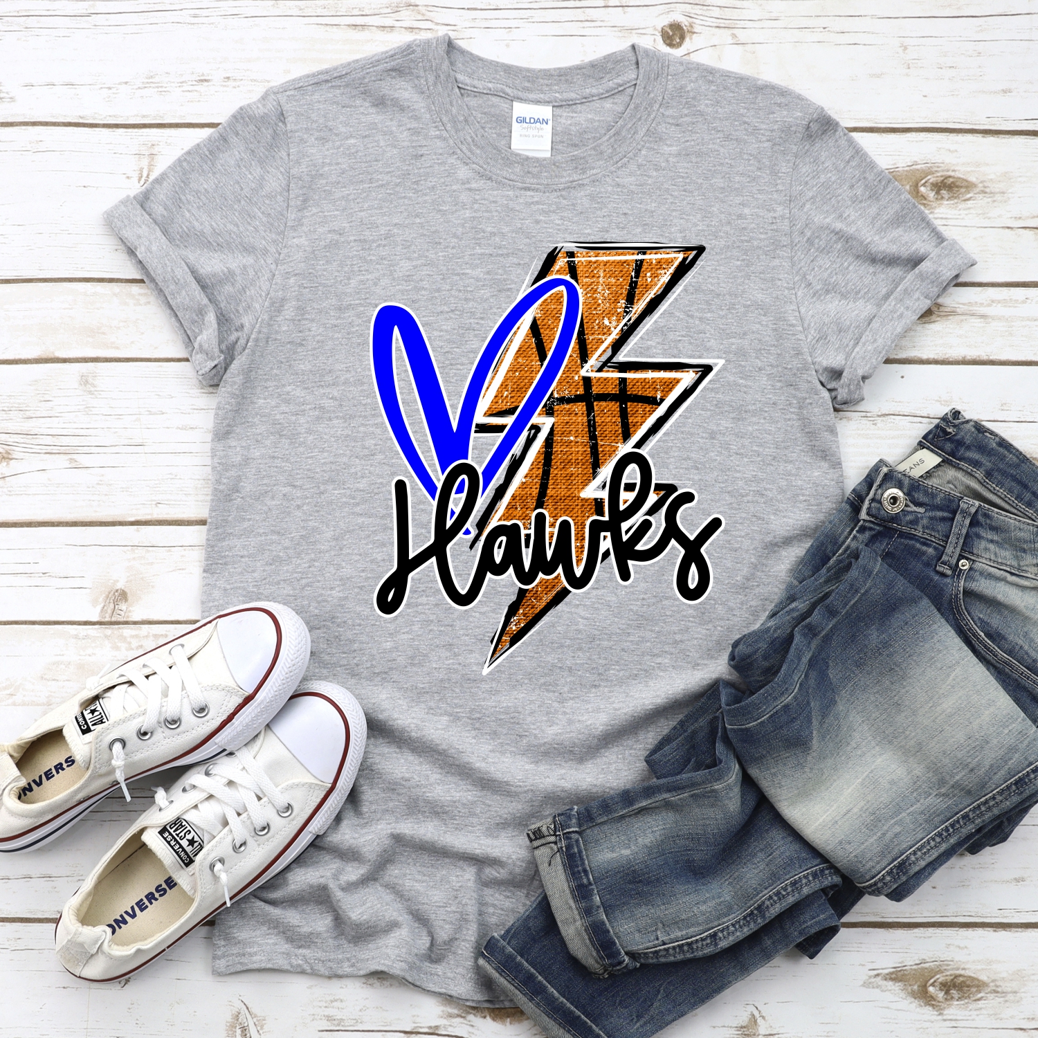 CUSTOM HAWKS basketball lightning bolt heart *DTF* Transfer - Image 2