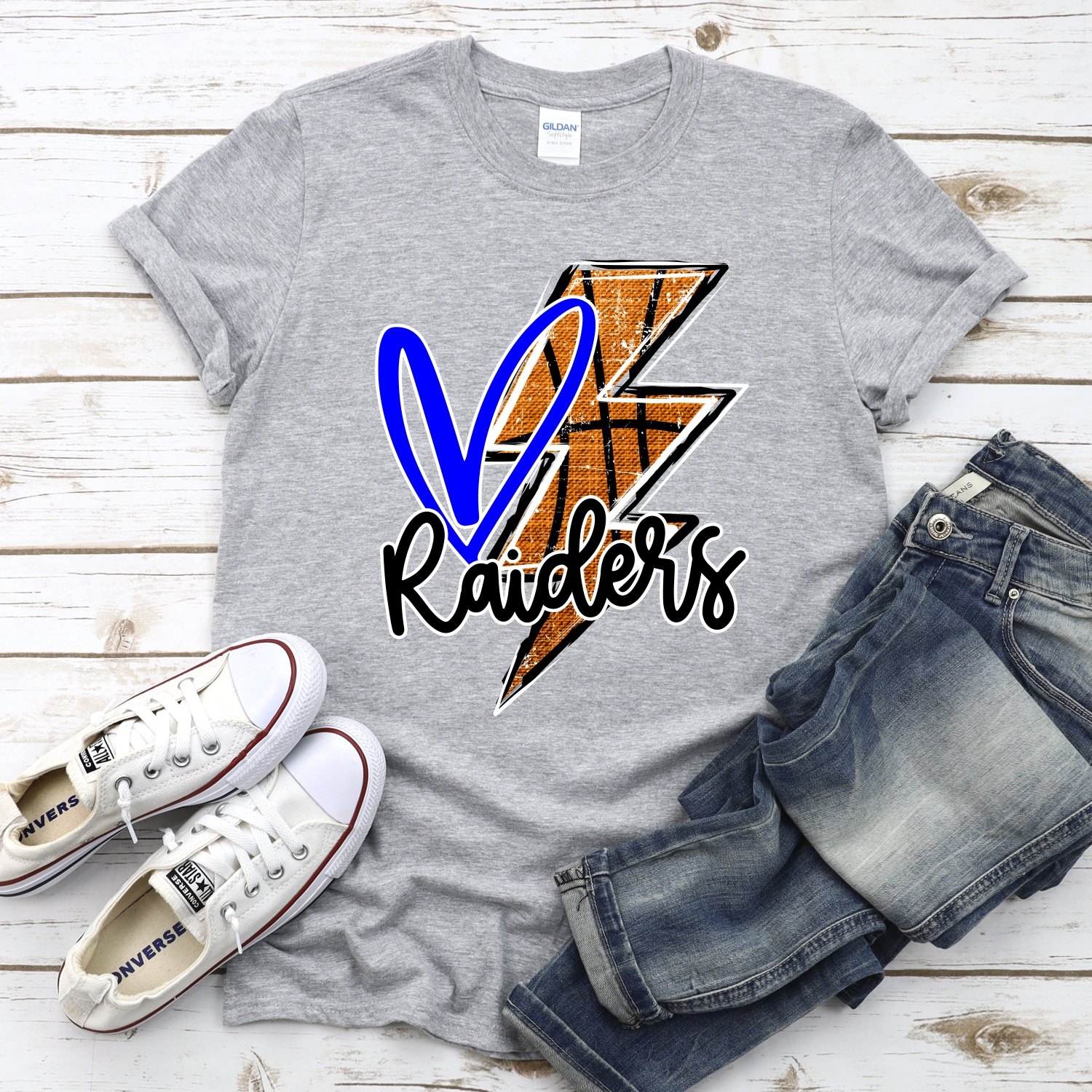 CUSTOM RAIDERS basketball lightning bolt heart *DTF* Transfer - Image 2